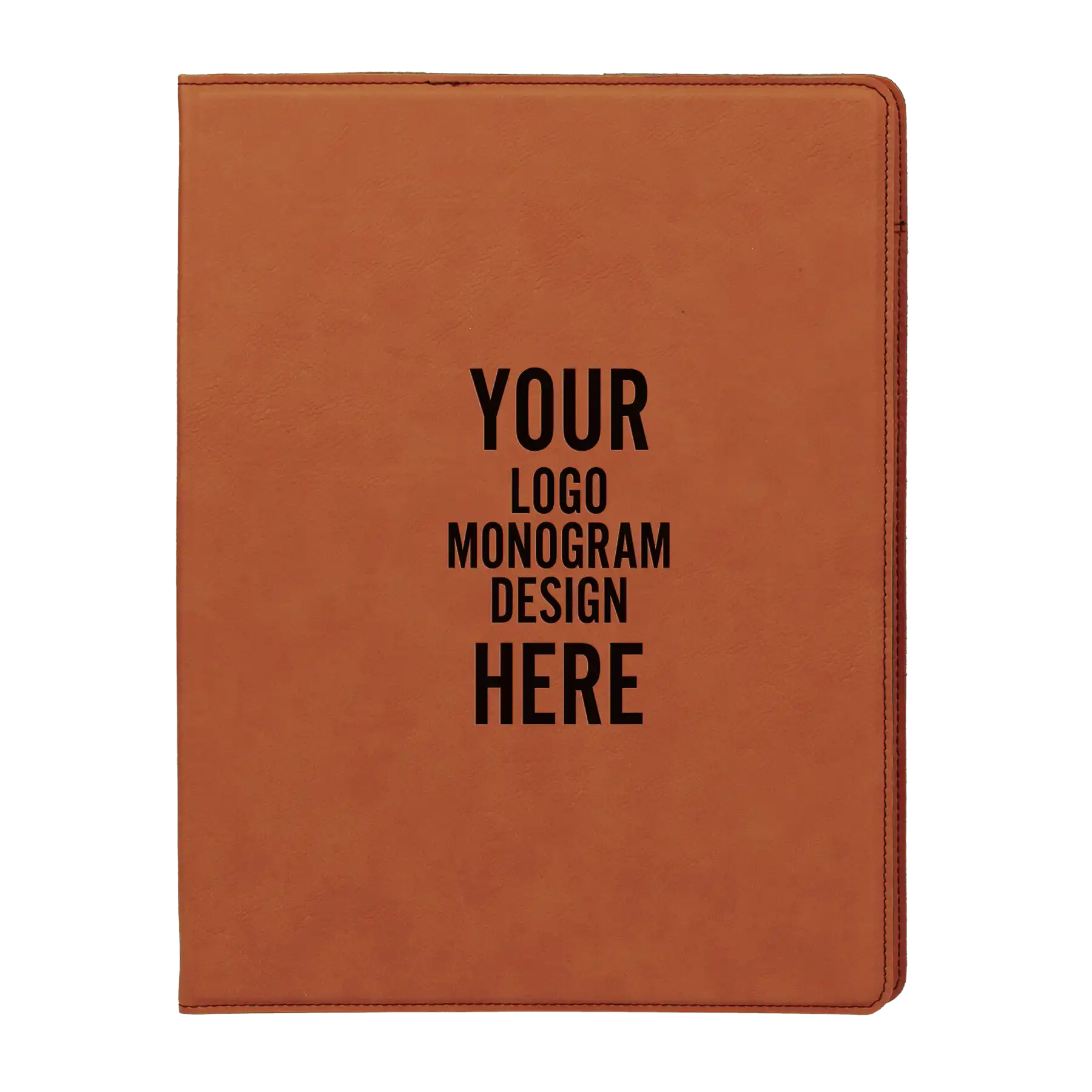 Personalized 7 x 9 canvas and leatherette portfolio with rawhide leatherette panel, custom laser engraved with logo, monogram, or design.