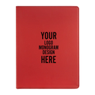 Personalized 7 x 9 canvas and leatherette portfolio with red leatherette panel, custom laser engraved with logo, monogram, or design.