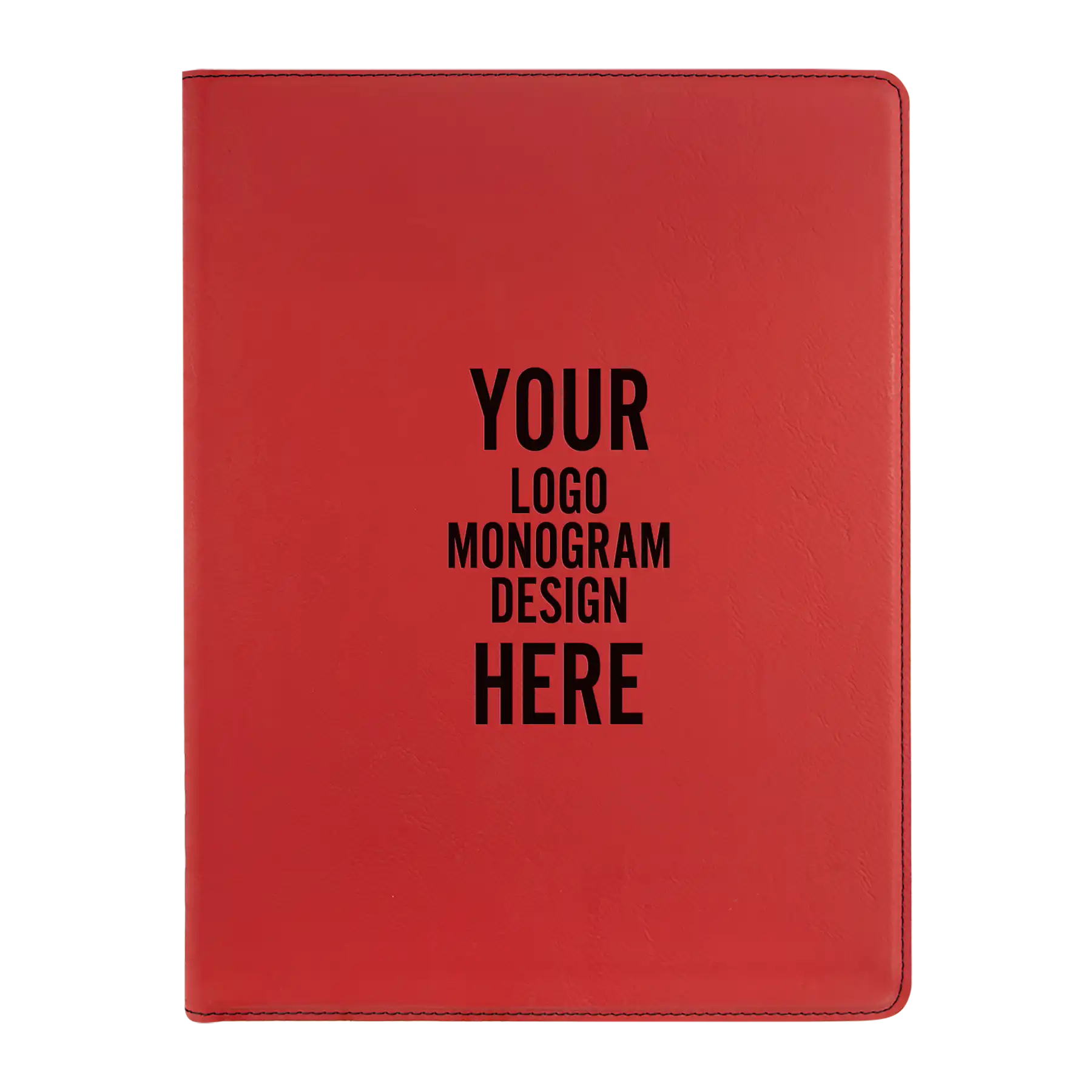Personalized 7 x 9 canvas and leatherette portfolio with red leatherette panel, custom laser engraved with logo, monogram, or design.
