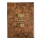 Personalized 7 x 9 canvas and leatherette portfolio with rustic leatherette panel, custom laser engraved with logo, monogram, or design.