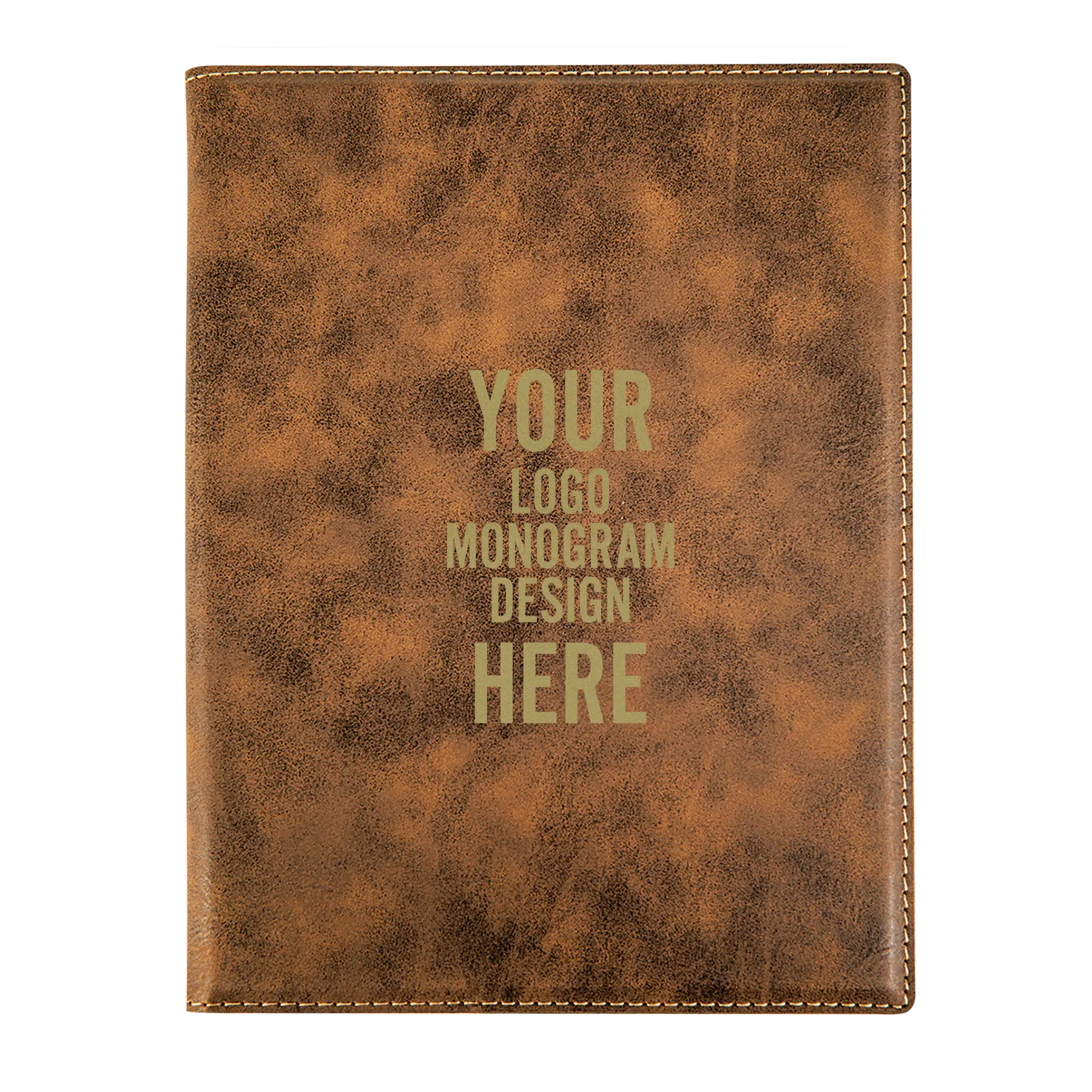 Personalized 7 x 9 canvas and leatherette portfolio with rustic leatherette panel, custom laser engraved with logo, monogram, or design.