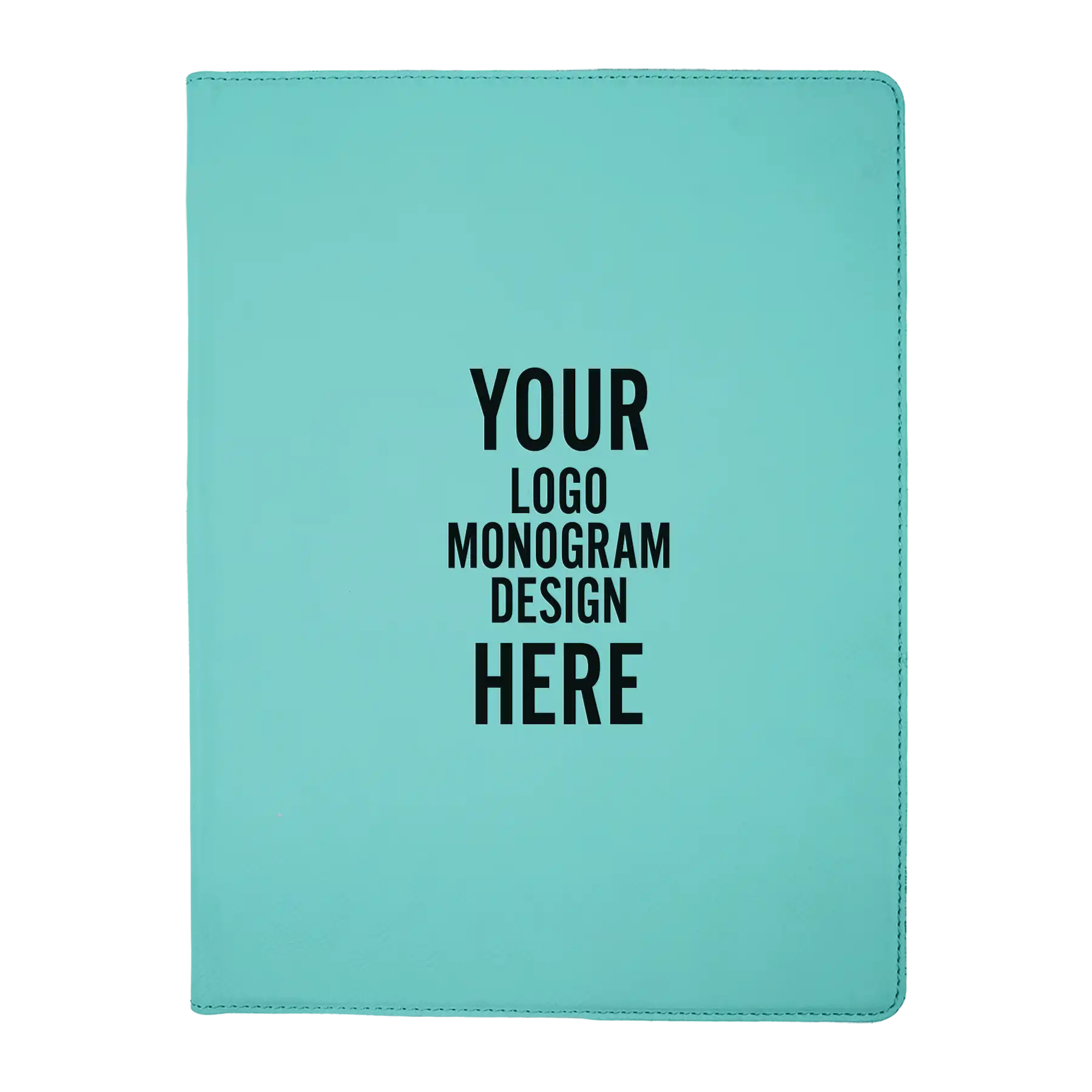 Personalized 7 x 9 canvas and leatherette portfolio with teal leatherette panel, custom laser engraved with logo, monogram, or design.