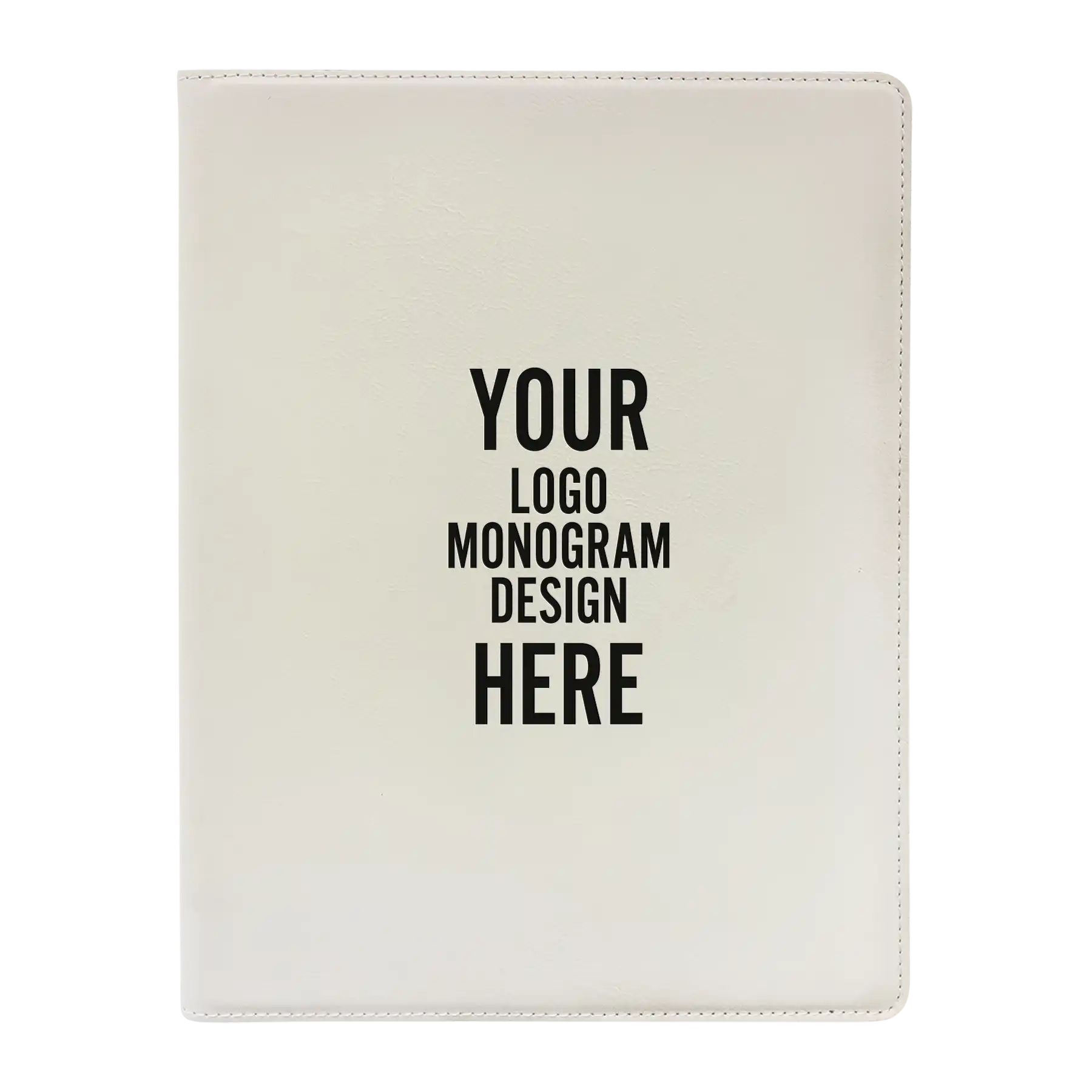Personalized 7 x 9 canvas and leatherette portfolio with white leatherette panel, custom laser engraved with logo, monogram, or design.
