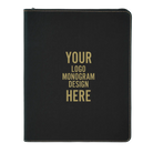 Personalized 7 x 9 canvas and leatherette portfolio with black/gold leatherette panel, custom laser engraved with logo, monogram, or design.
