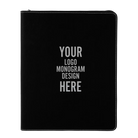 Personalized 7 x 9 canvas and leatherette portfolio with black/silver leatherette panel, custom laser engraved with logo, monogram, or design.