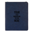 Personalized 7 x 9 canvas and leatherette portfolio with blue/black leatherette panel, custom laser engraved with logo, monogram, or design.