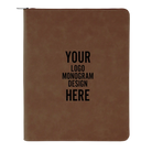 Personalized 7 x 9 canvas and leatherette portfolio with dark brown leatherette panel, custom laser engraved with logo, monogram, or design.