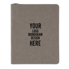 Personalized 7 x 9 canvas and leatherette portfolio with gray leatherette panel, custom laser engraved with logo, monogram, or design.
