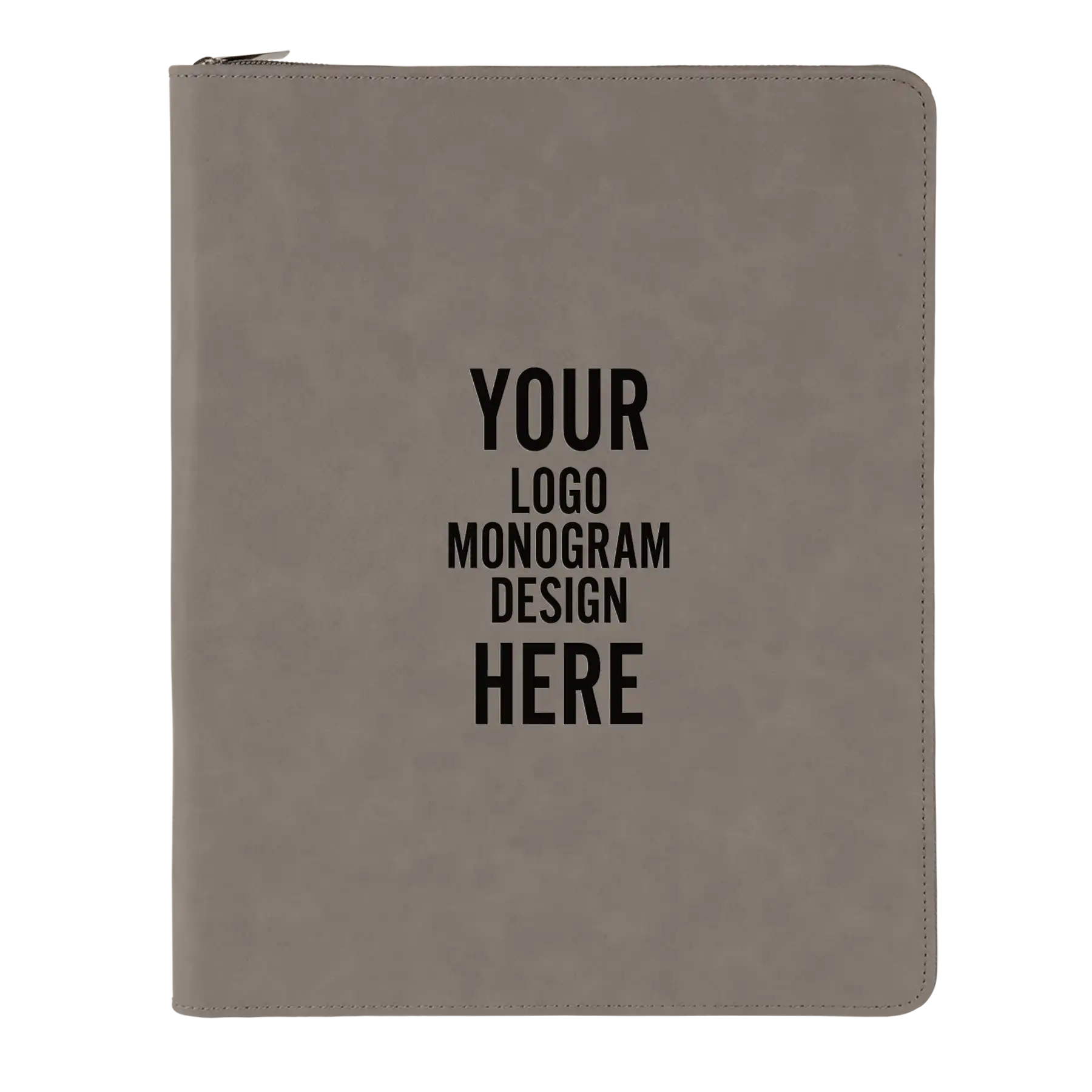 Personalized 7 x 9 canvas and leatherette portfolio with gray leatherette panel, custom laser engraved with logo, monogram, or design.