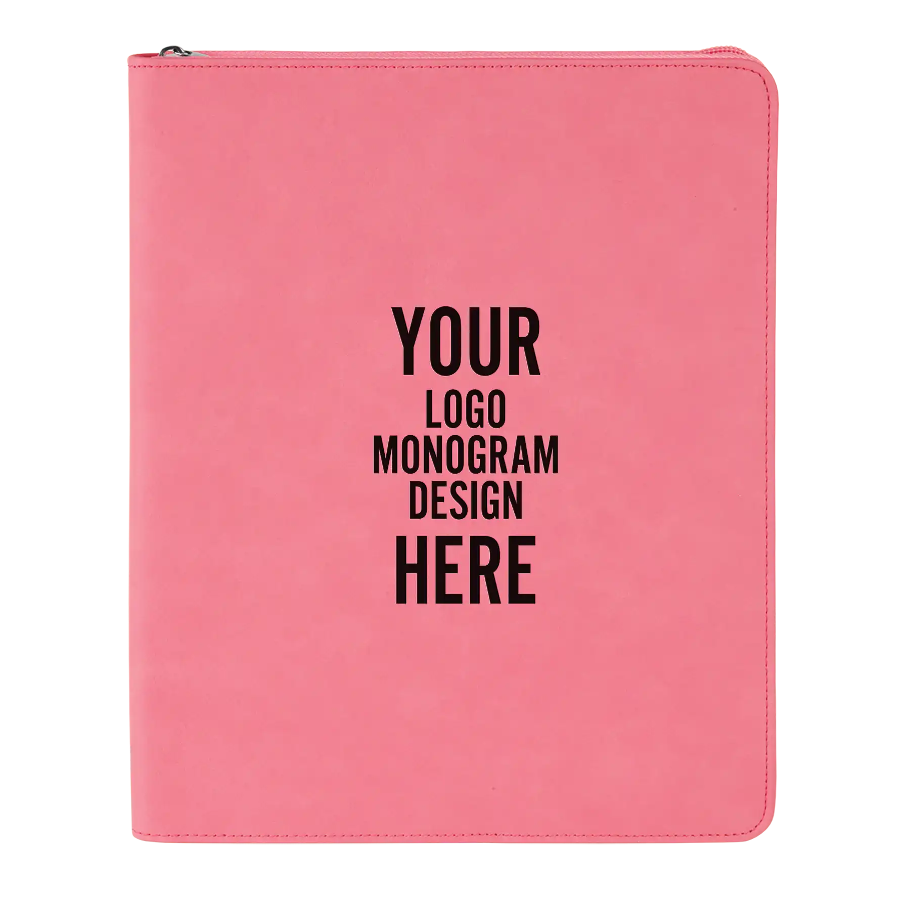Personalized 7 x 9 canvas and leatherette portfolio with pink leatherette panel, custom laser engraved with logo, monogram, or design.