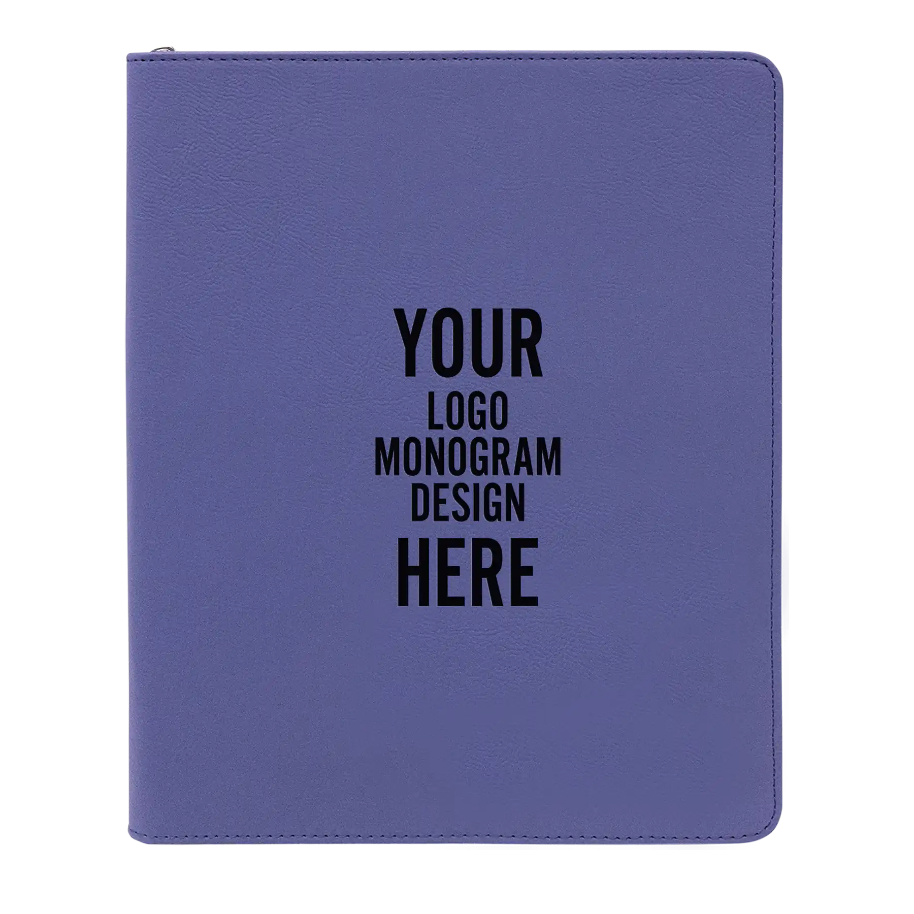 Personalized 7 x 9 canvas and leatherette portfolio with purple leatherette panel, custom laser engraved with logo, monogram, or design.