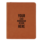 Personalized 7 x 9 canvas and leatherette portfolio with rawhide leatherette panel, custom laser engraved with logo, monogram, or design.