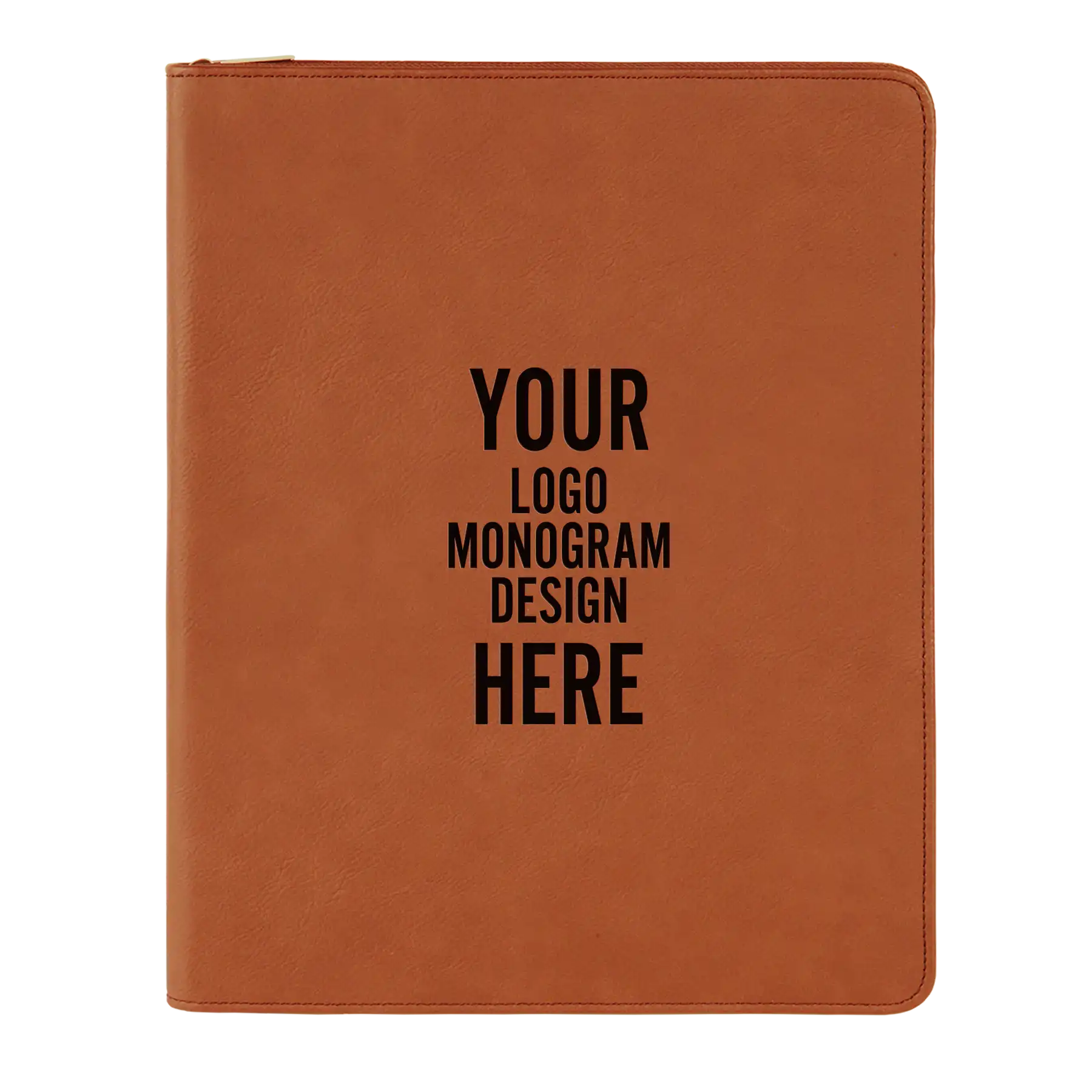 Personalized 7 x 9 canvas and leatherette portfolio with rawhide leatherette panel, custom laser engraved with logo, monogram, or design.