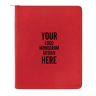 Personalized 7 x 9 canvas and leatherette portfolio with red leatherette panel, custom laser engraved with logo, monogram, or design.