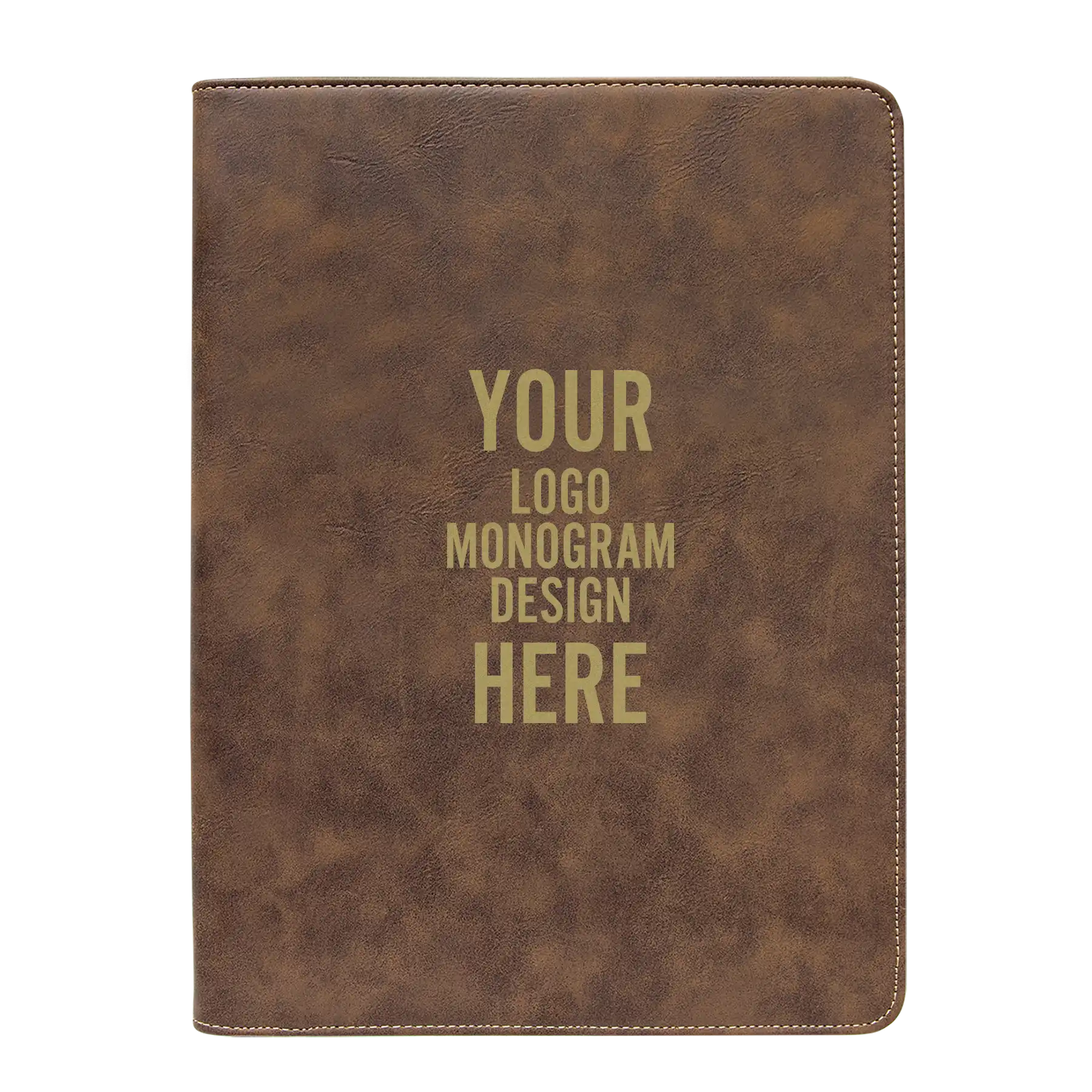 Personalized 7 x 9 canvas and leatherette portfolio with rustic leatherette panel, custom laser engraved with logo, monogram, or design.