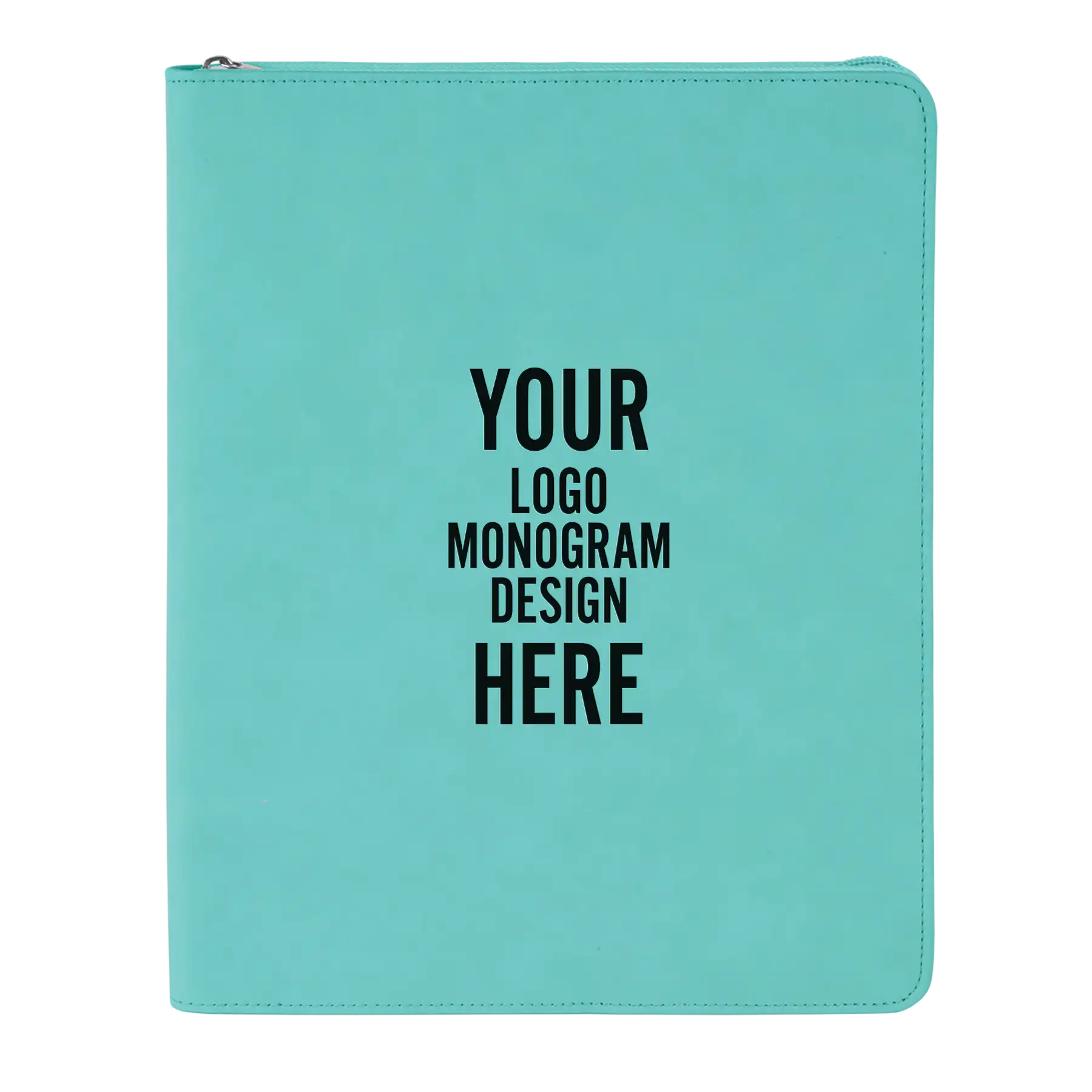 Personalized 7 x 9 canvas and leatherette portfolio with teal leatherette panel, custom laser engraved with logo, monogram, or design.