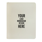 Personalized 7 x 9 canvas and leatherette portfolio with white leatherette panel, custom laser engraved with logo, monogram, or design.