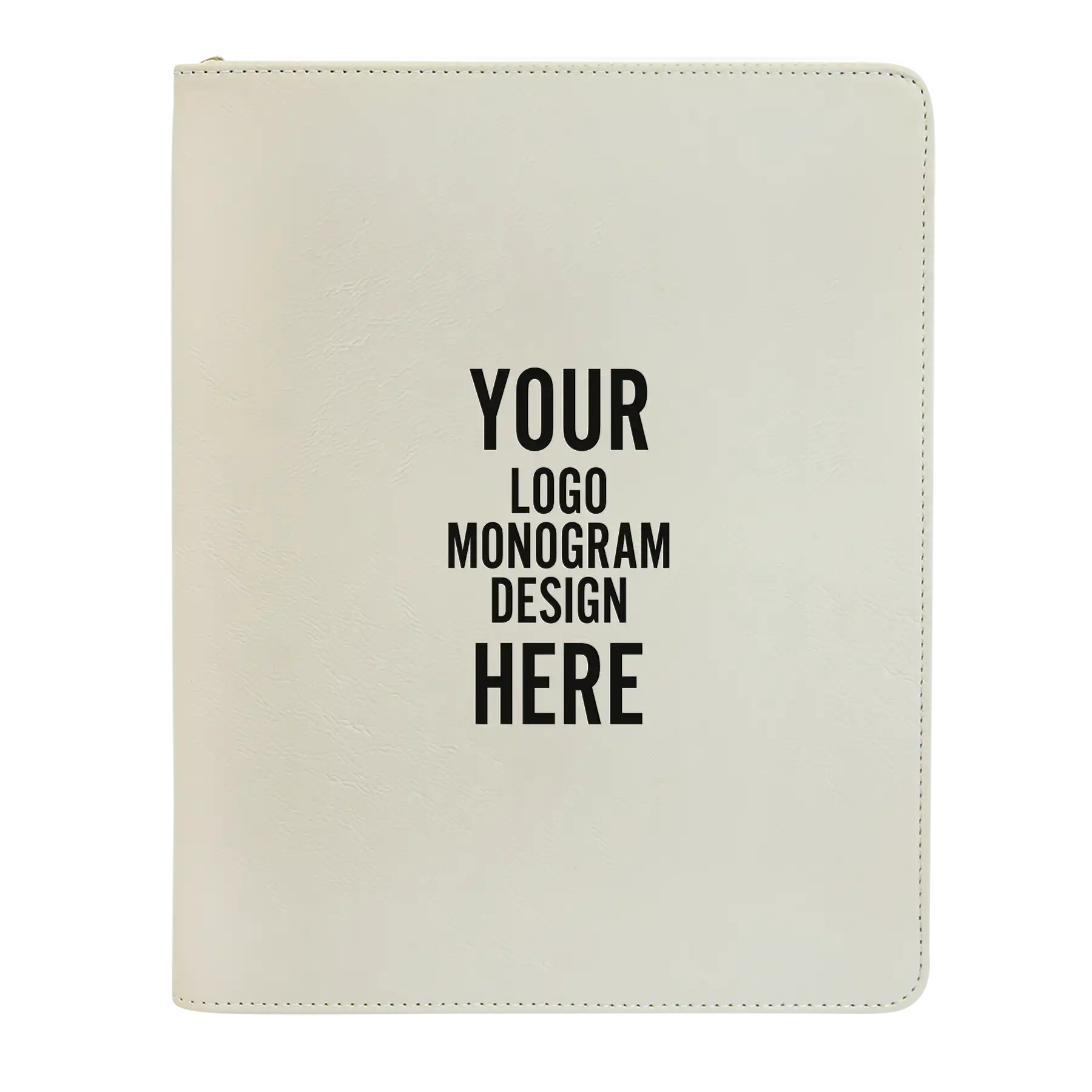 Personalized 7 x 9 canvas and leatherette portfolio with white leatherette panel, custom laser engraved with logo, monogram, or design.