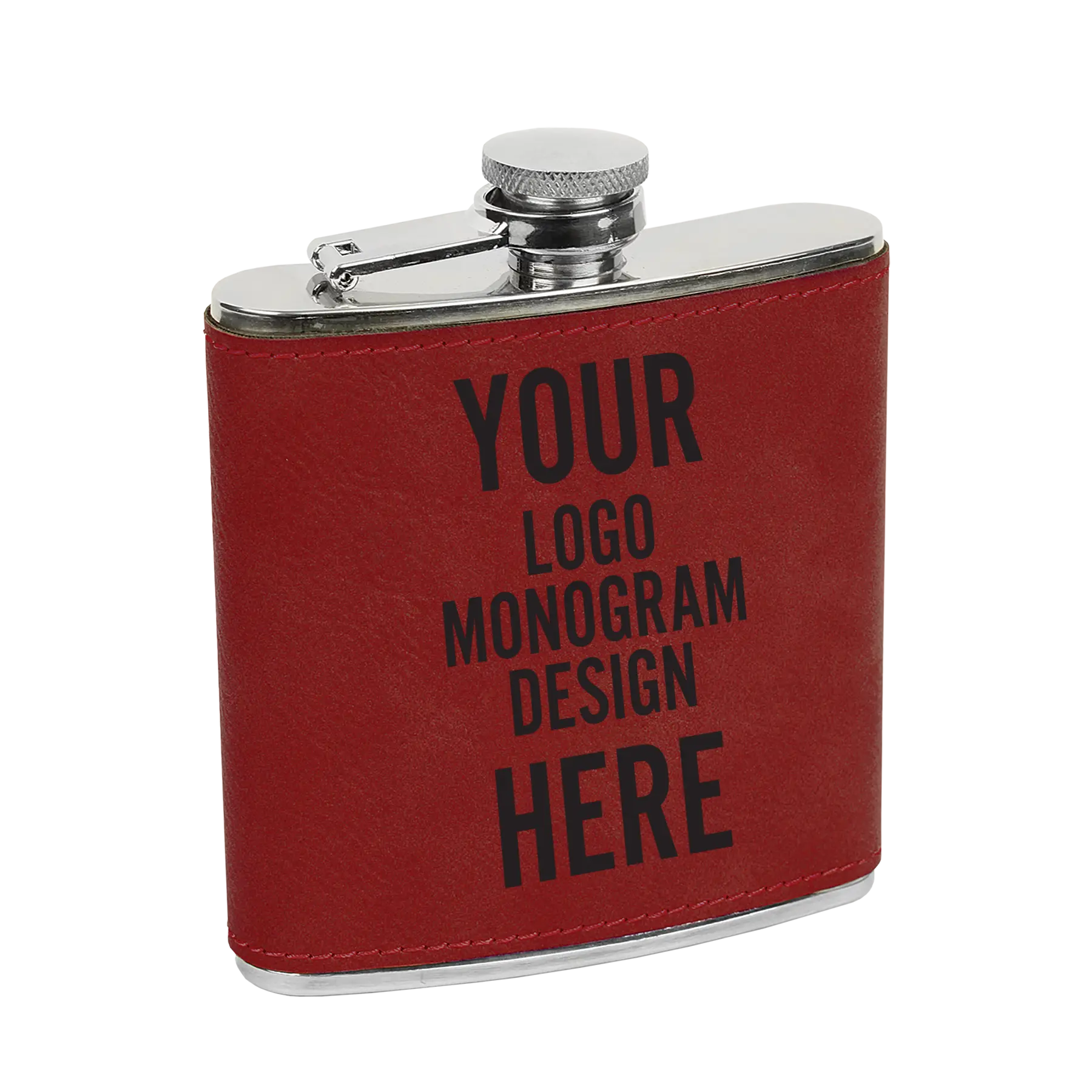 Custom laser etched rose 6 oz leatherette stainless steel flask etched with your logo, monogram, or design