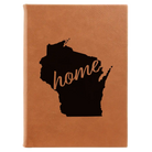 Large rawhide leatherette sketch book laser etched with 'Wisconsin Home' design