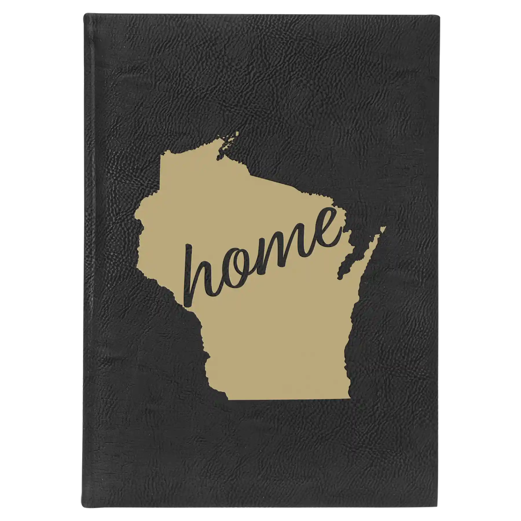 Large black/gold leatherette journal laser etched with 'Wisconsin Home' design