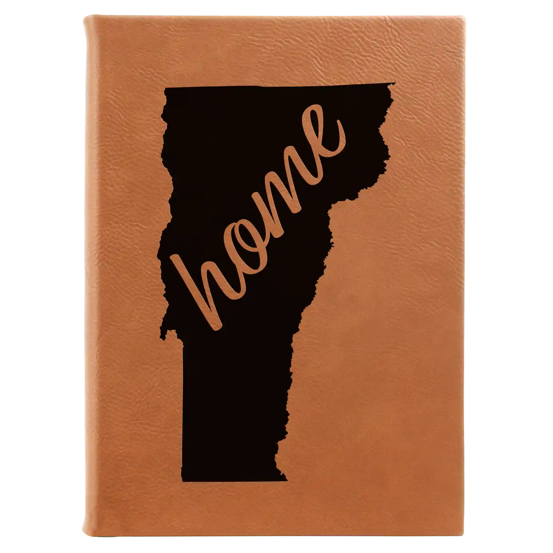 Large rawhide leatherette journal laser etched with 'Vermont Home' design