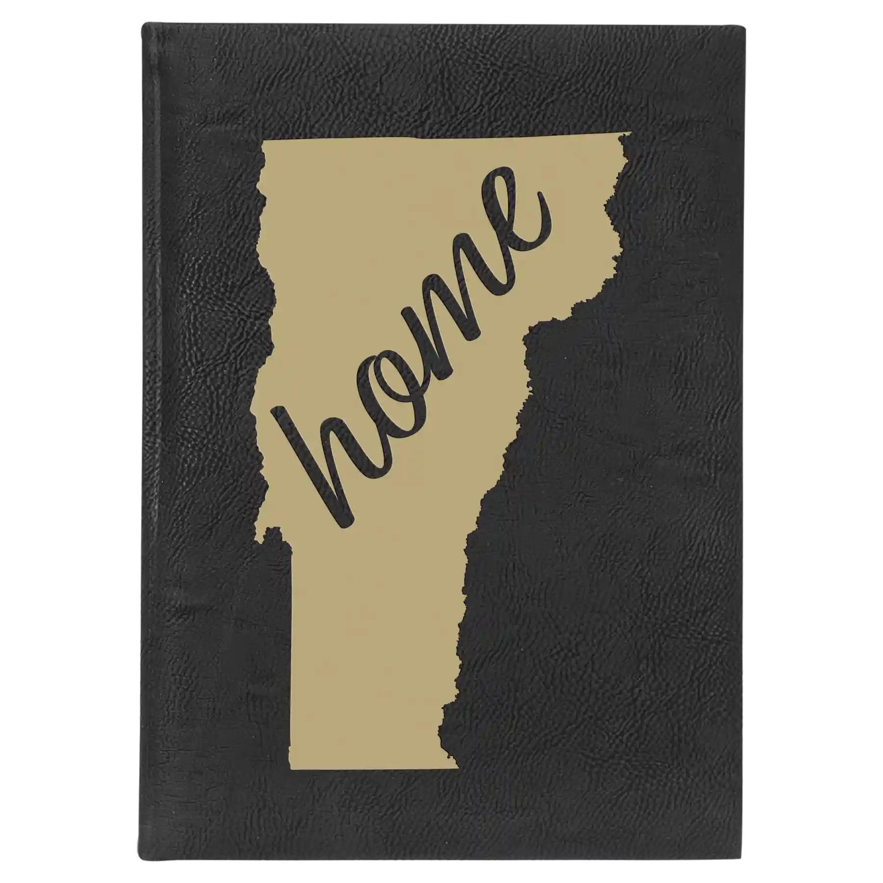 Large black/gold leatherette sketch book laser etched with 'Vermont Home' design
