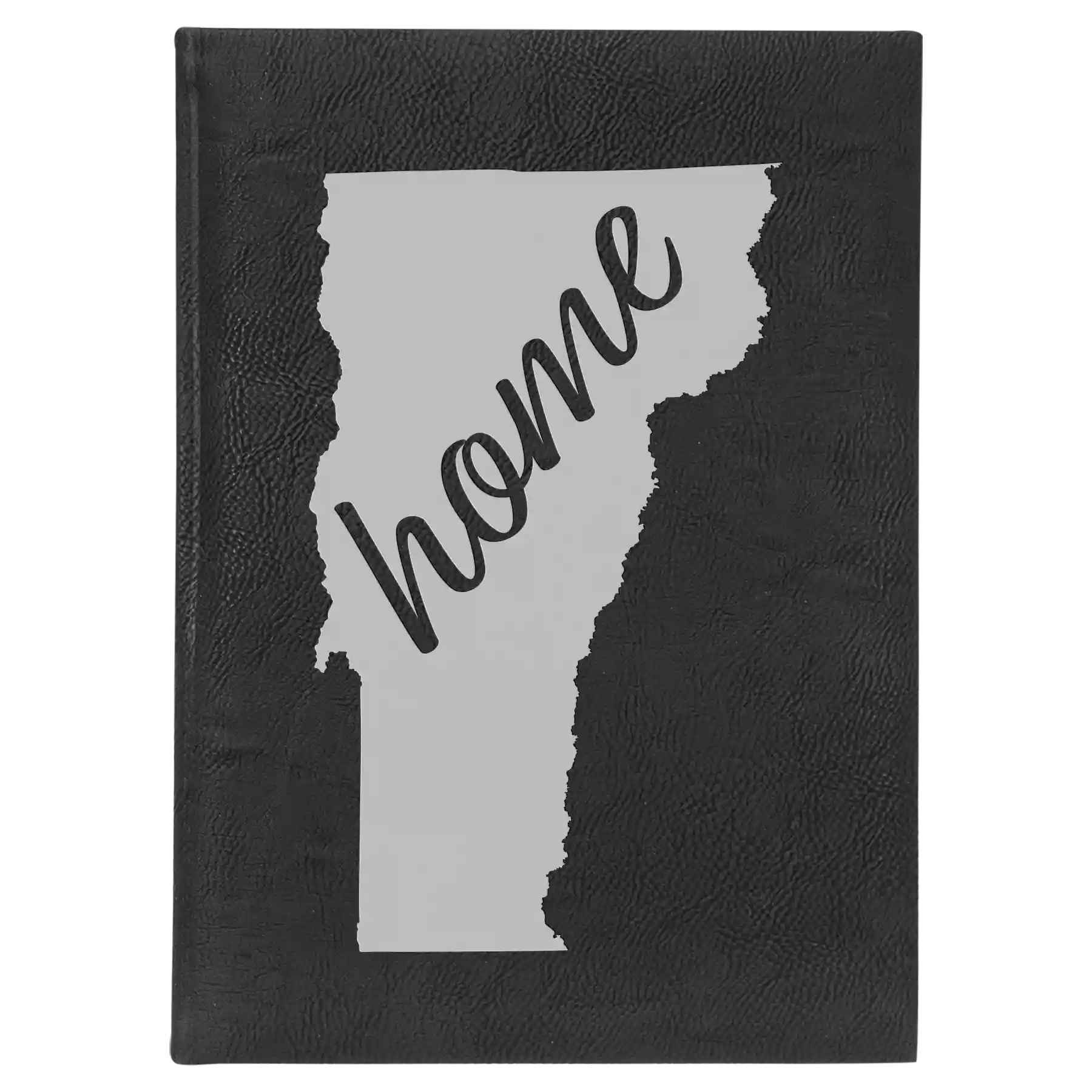 Large black/silver leatherette journal laser etched with 'Vermont Home' design