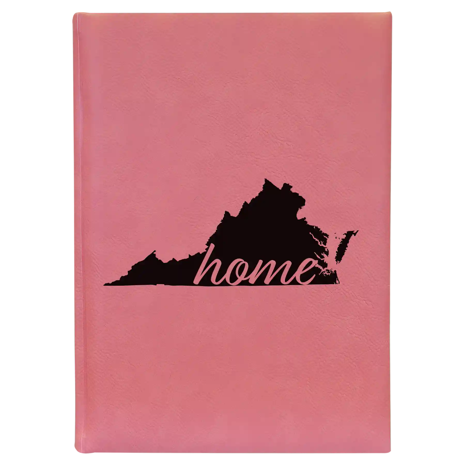 Large pink leatherette sketch book laser etched with 'Virginia Home' design