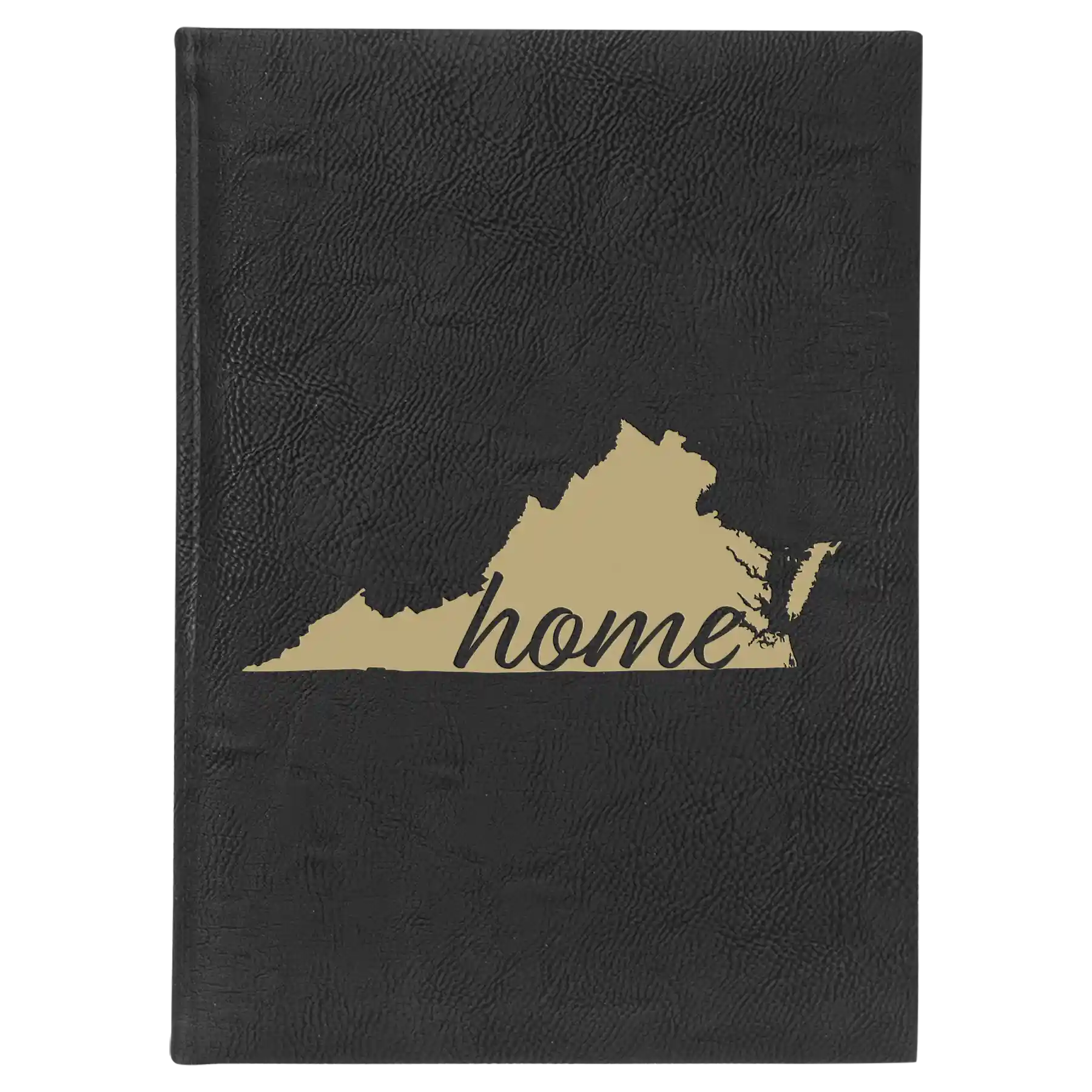 Large black/gold leatherette sketch book laser etched with 'Virginia Home' design