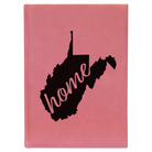 Large pink leatherette sketch book laser etched with 'West Virginia Home' design