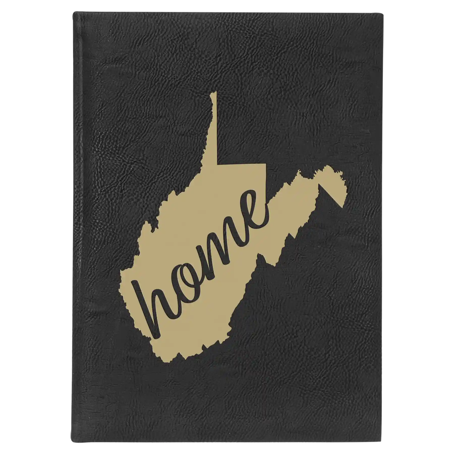 Large black/gold leatherette sketch book laser etched with 'West Virginia Home' design