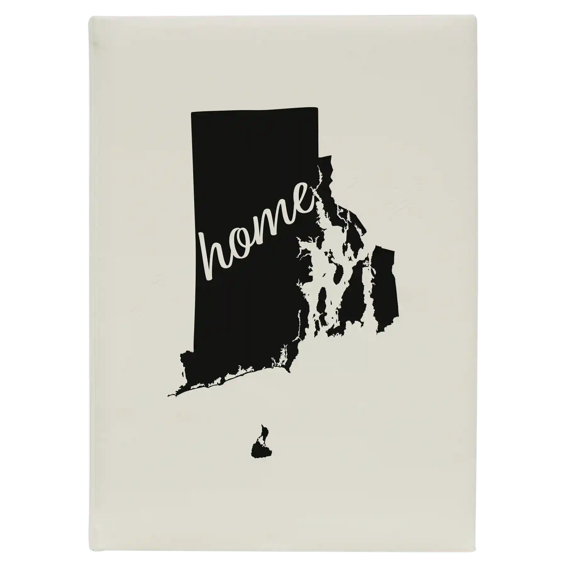 Large white leatherette sketch book laser etched with 'Rhode Island Home' design