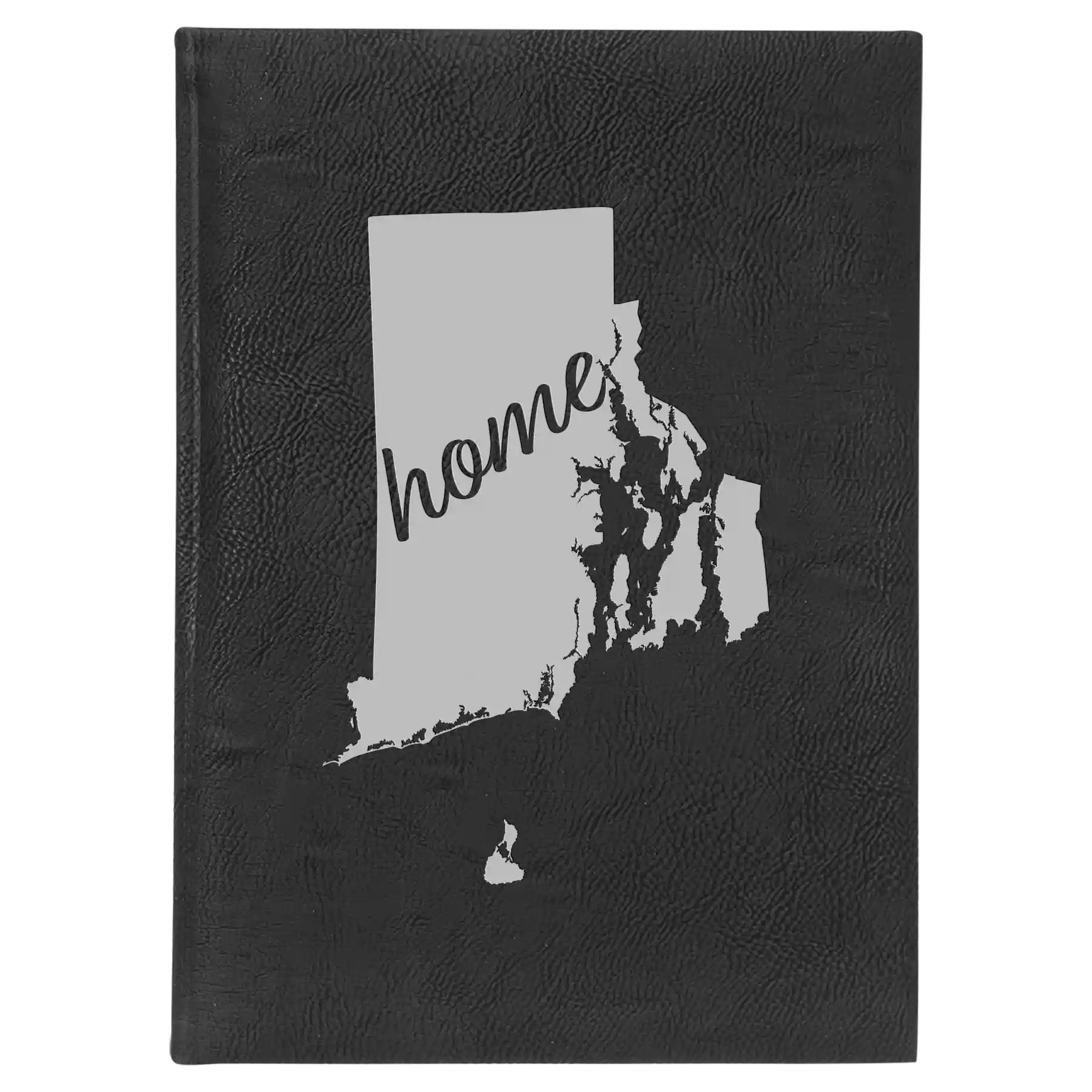 Large black/silver leatherette journal laser etched with 'Rhode Island Home' design