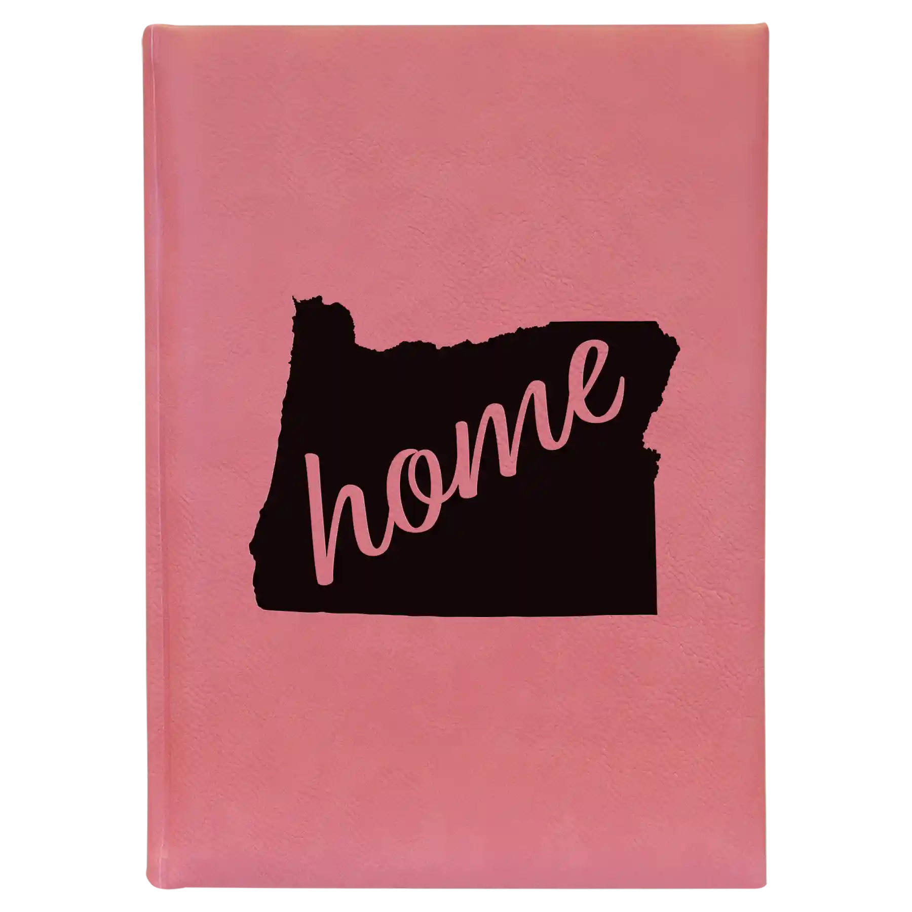 Large pink leatherette journal laser etched with 'Oregon Home' design