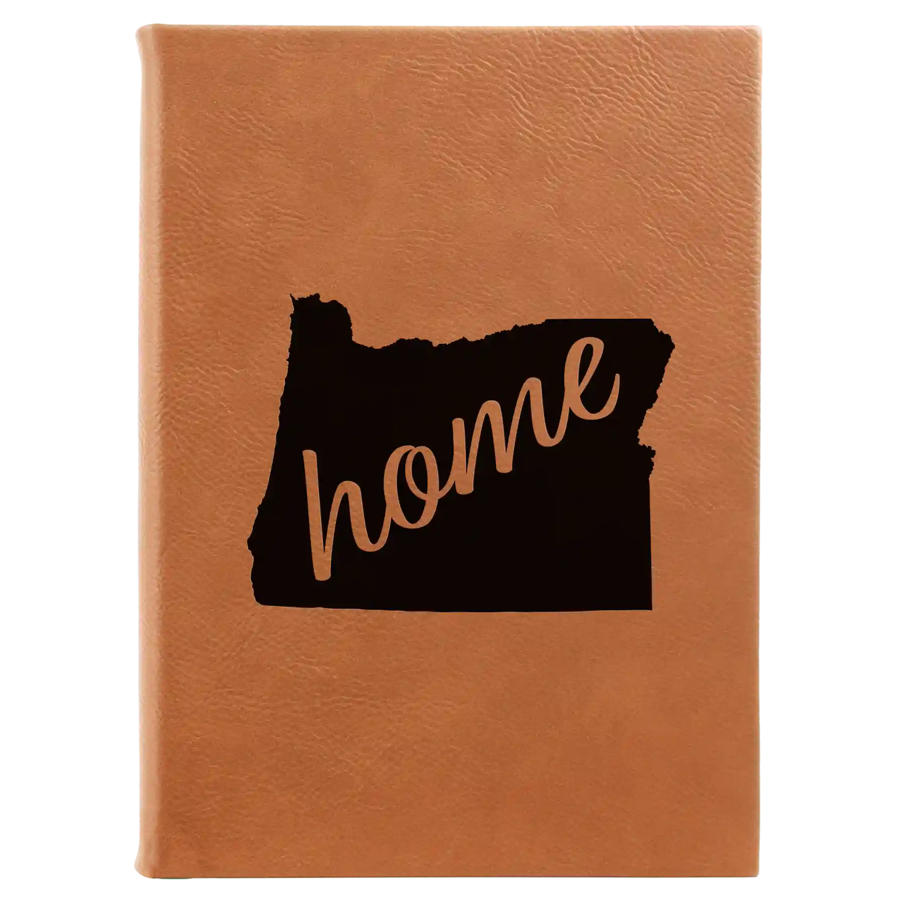 Large rawhide leatherette sketch book laser etched with 'Oregon Home' design
