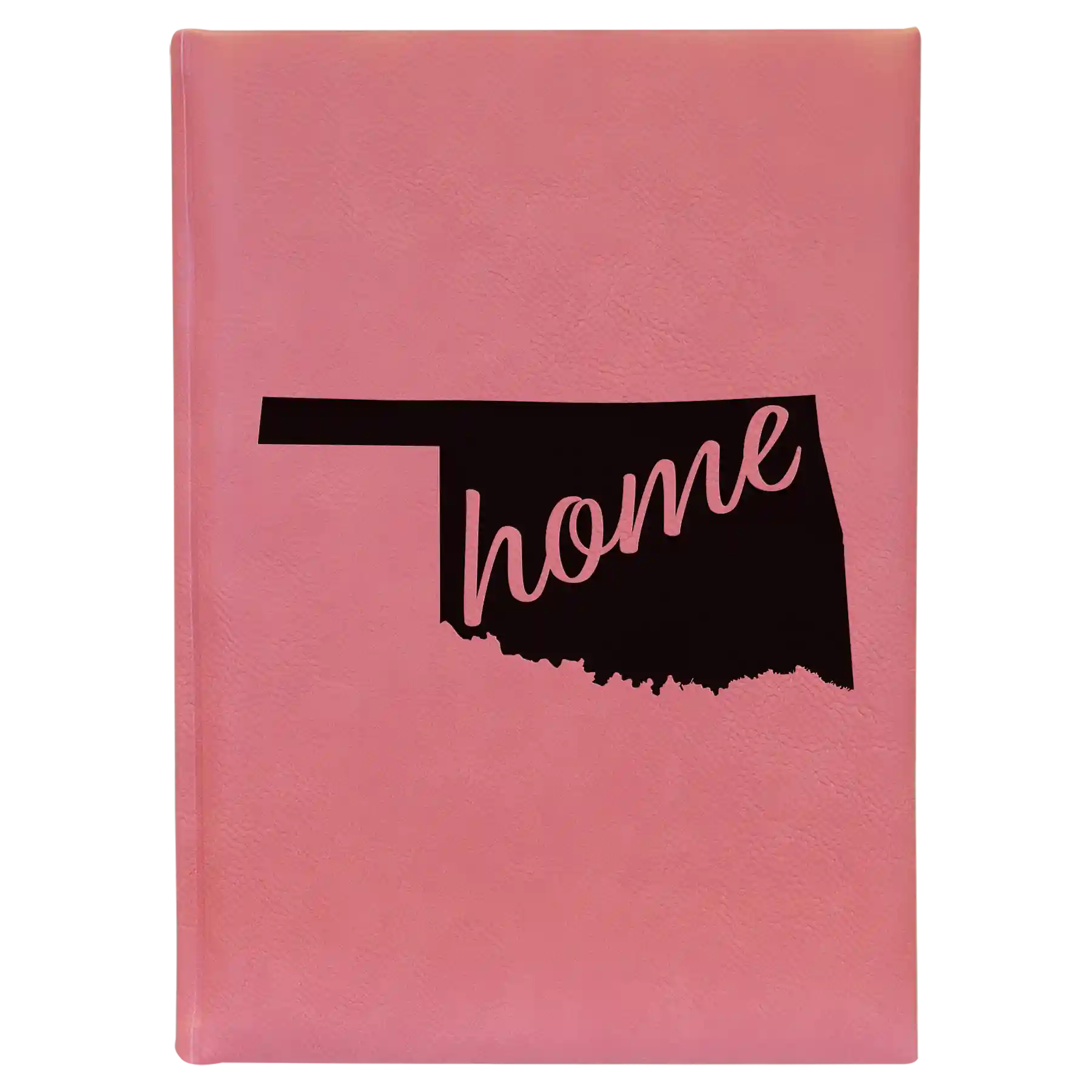 Large pink leatherette sketch book laser etched with 'Oklahoma Home' design