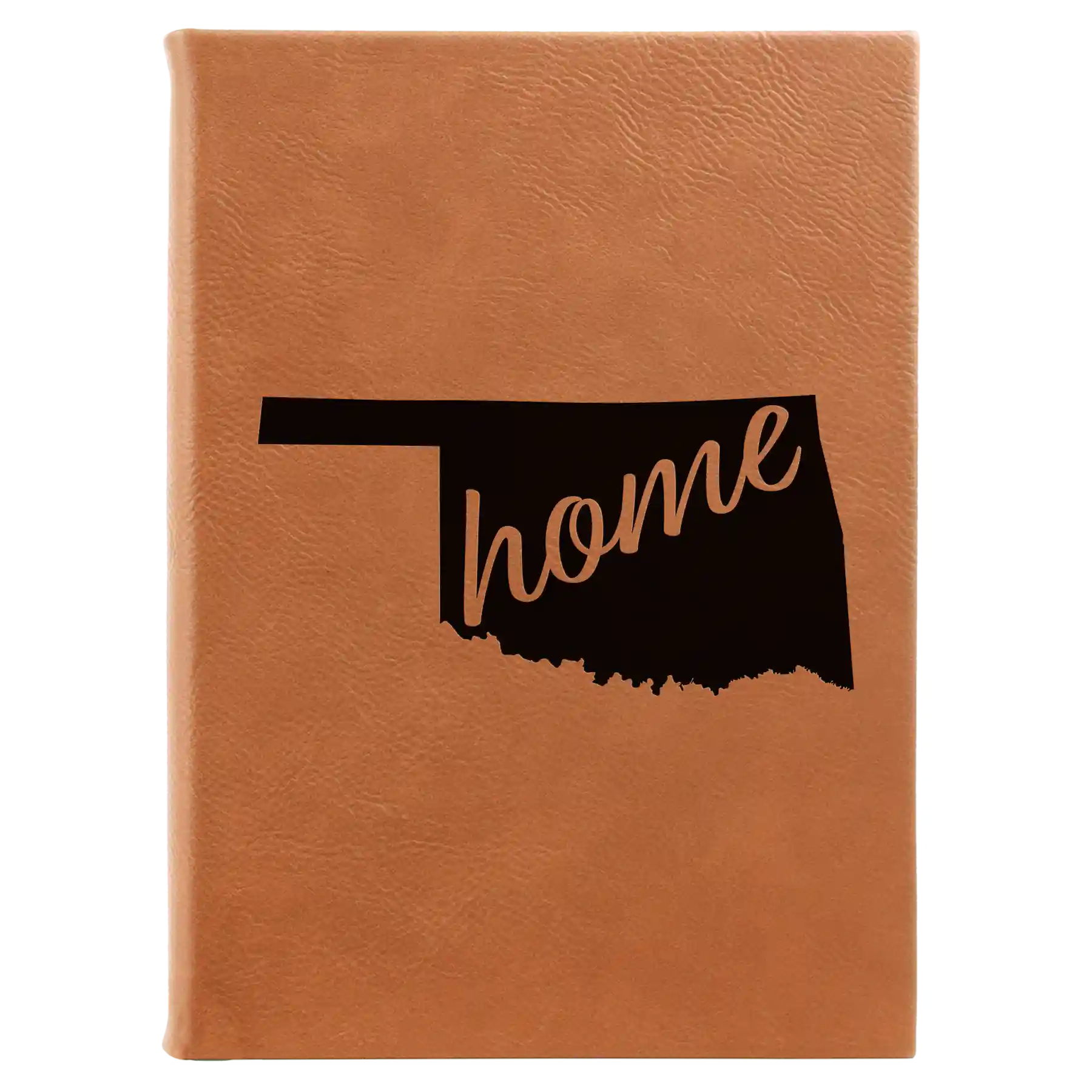 Large rawhide leatherette journal laser etched with 'Oklahoma Home' design