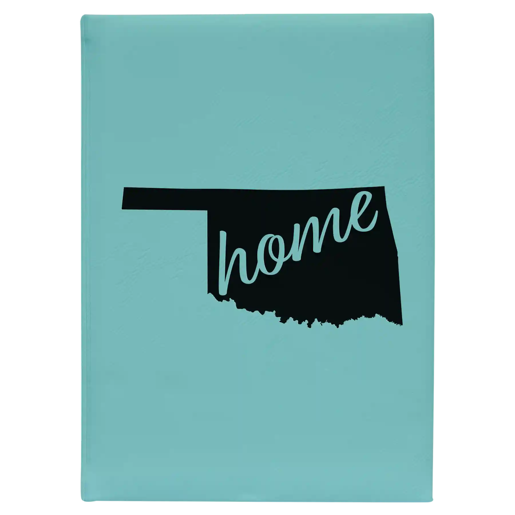 Large teal leatherette journal laser etched with 'Oklahoma Home' design