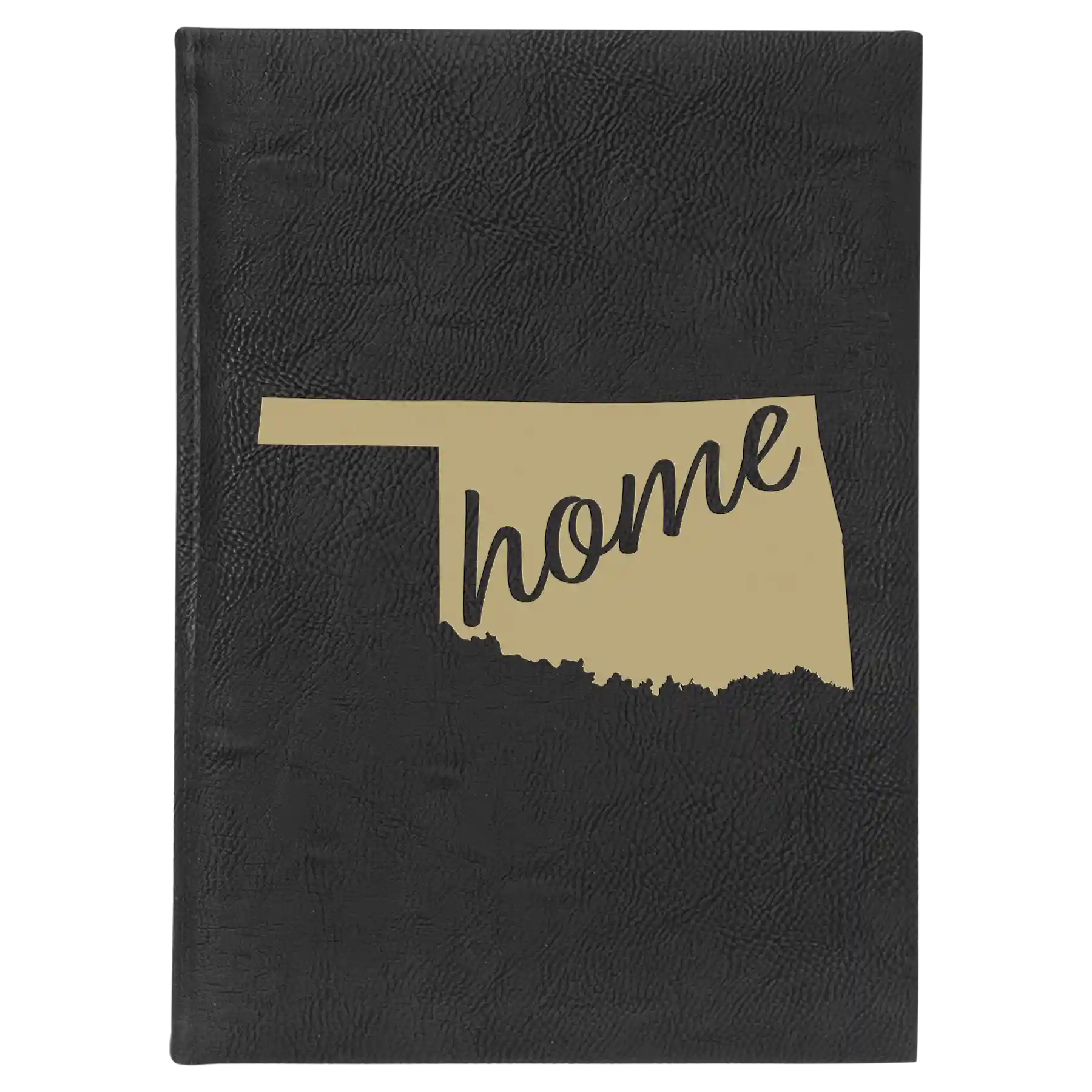 Large black/gold leatherette sketch book laser etched with 'Oklahoma Home' design