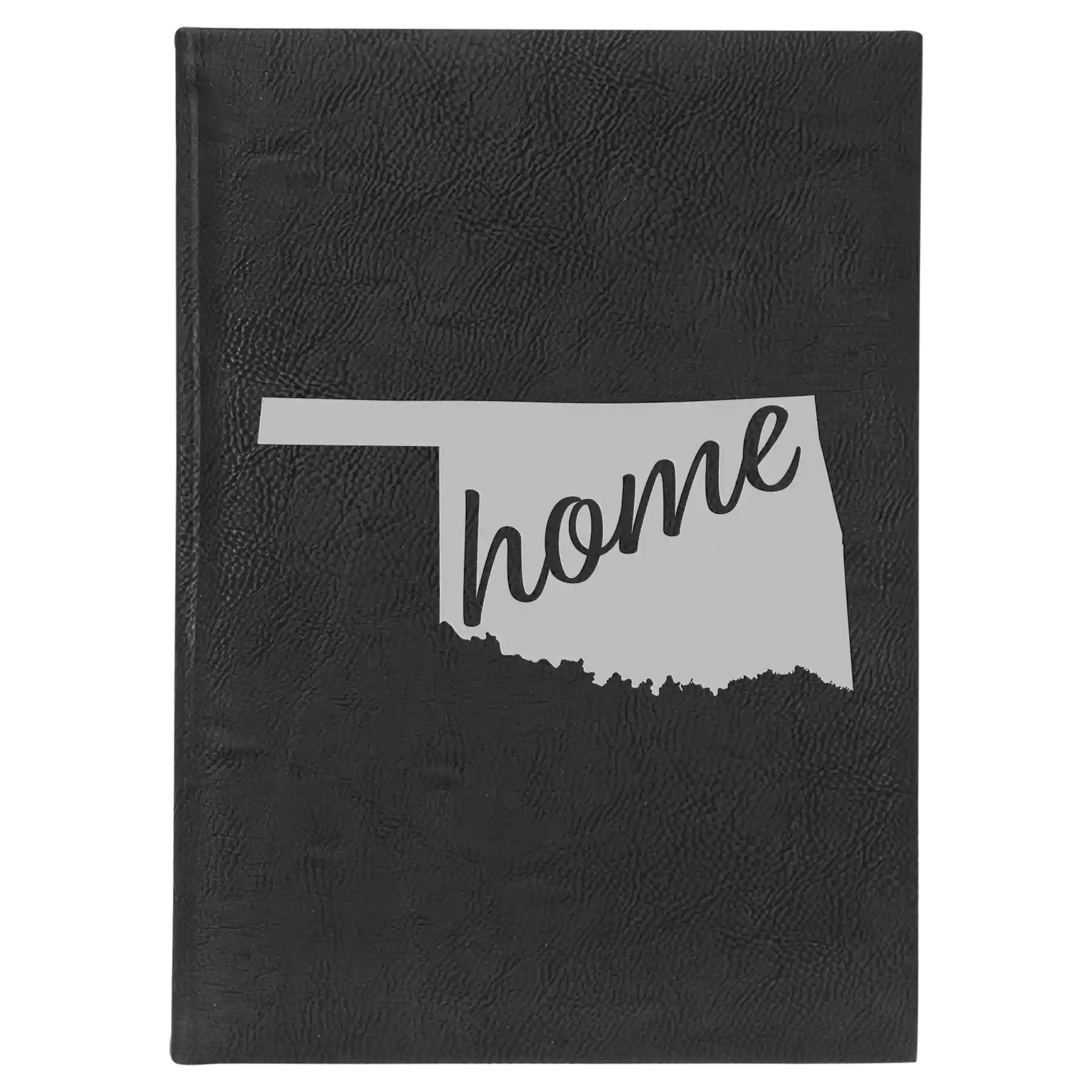 Large black/silver leatherette sketch book laser etched with 'Oklahoma Home' design