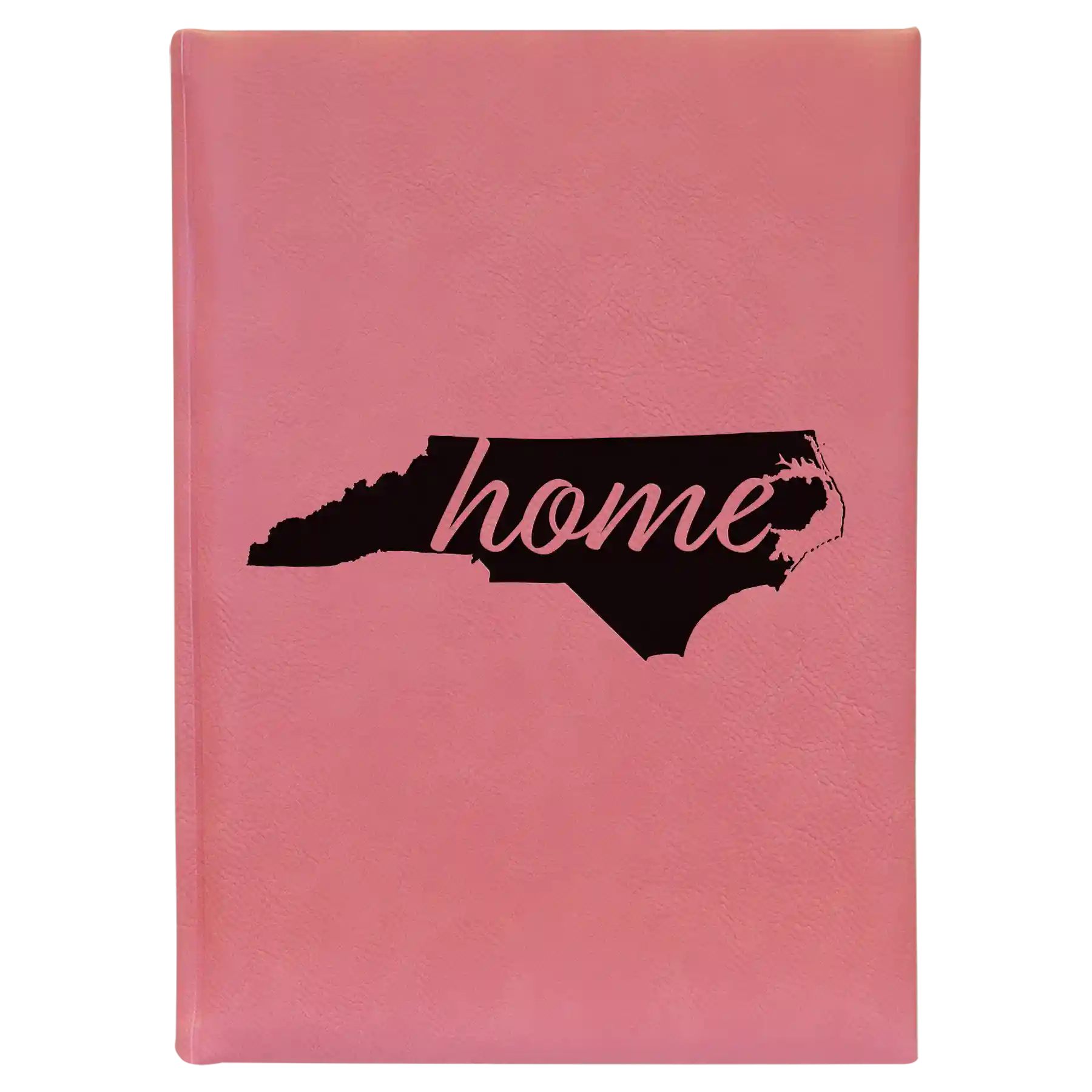Large pink leatherette sketch book laser etched with 'North Carolina Home' design