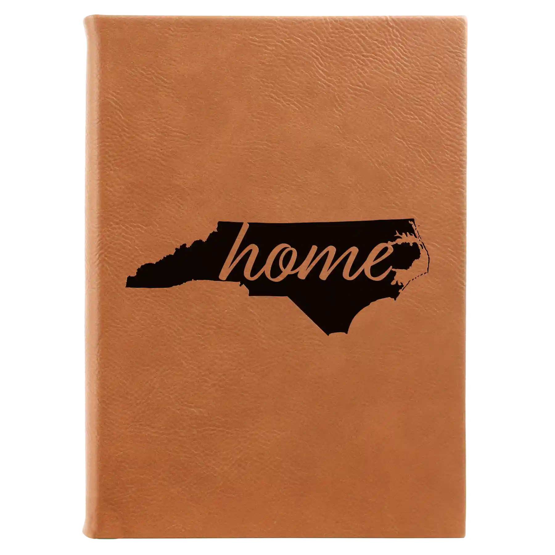 Large rawhide leatherette sketch book laser etched with 'North Carolina Home' design