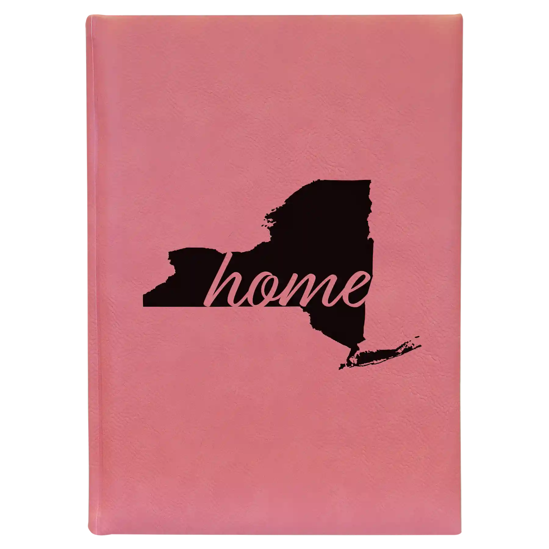 Large pink leatherette sketch book laser etched with 'New York Home' design