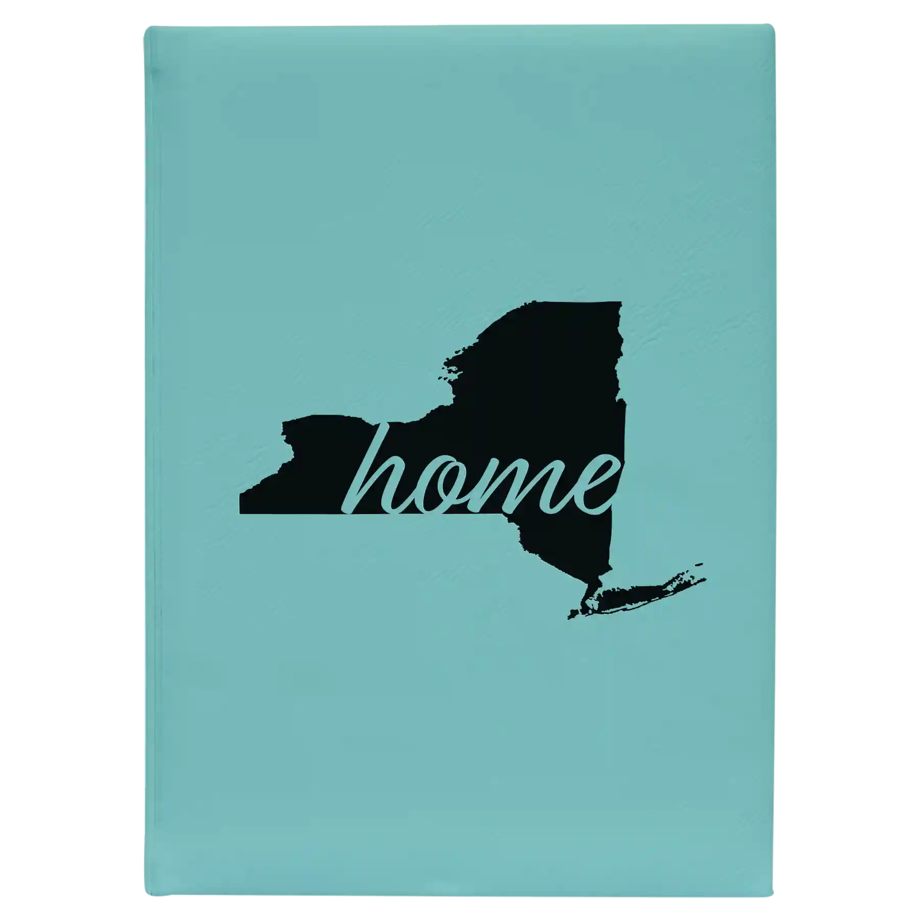 Large teal leatherette journal laser etched with 'New York Home' design