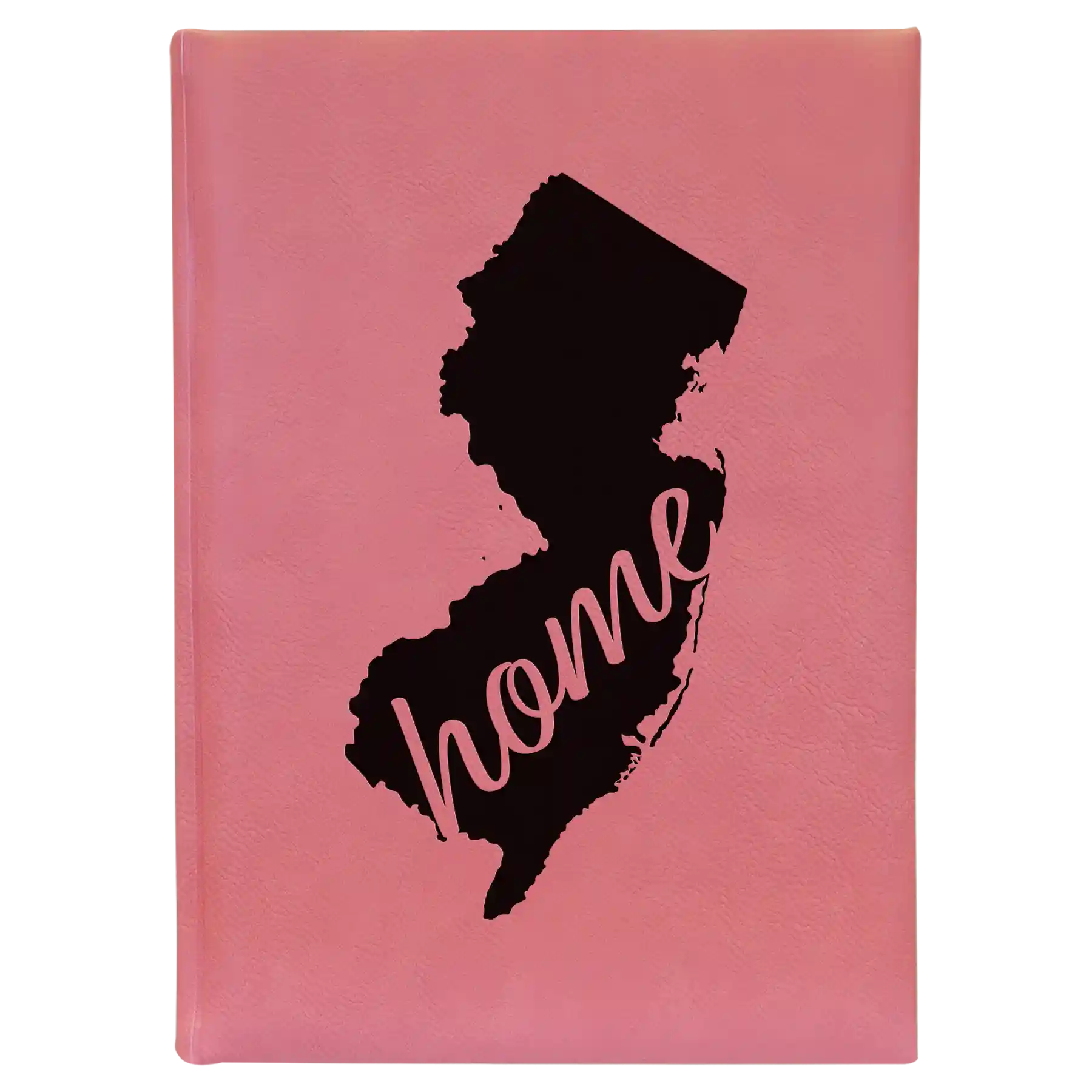 Large pink leatherette sketch book laser etched with 'New Jersey Home' design