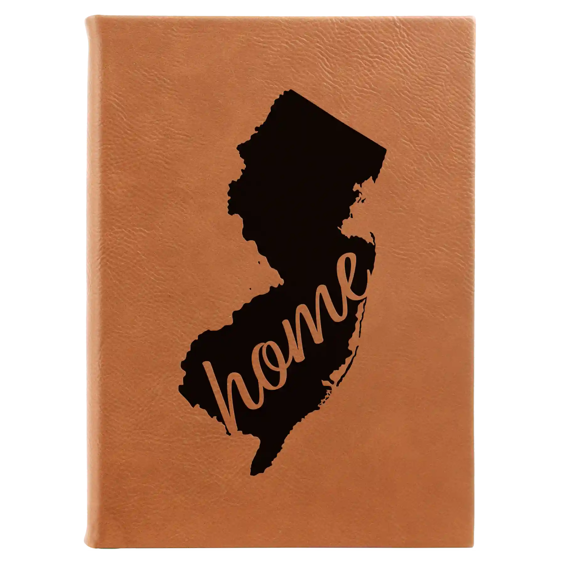 Large rawhide leatherette sketch book laser etched with 'New Jersey Home' design