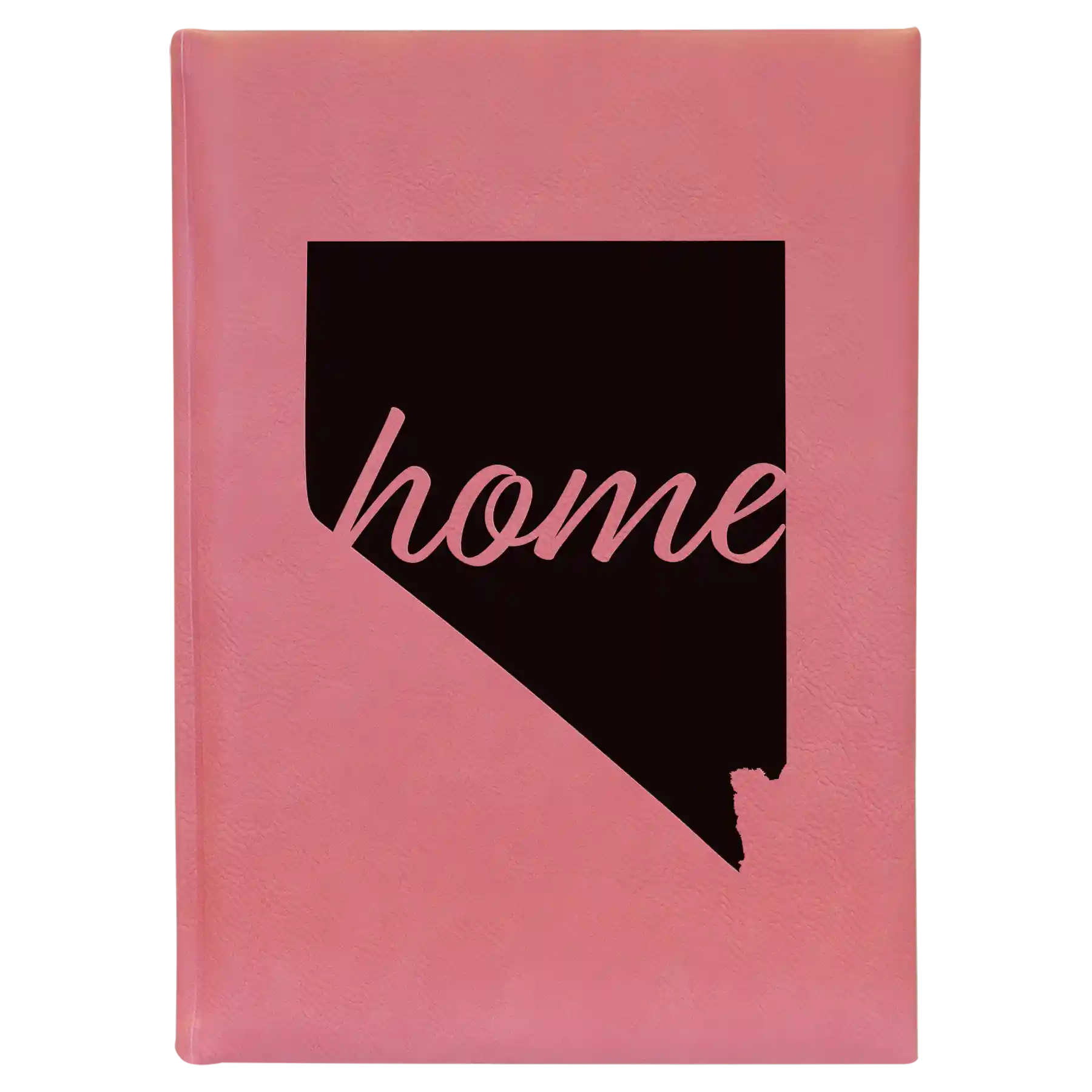 Large pink leatherette sketch book laser etched with 'Nevada Home' design