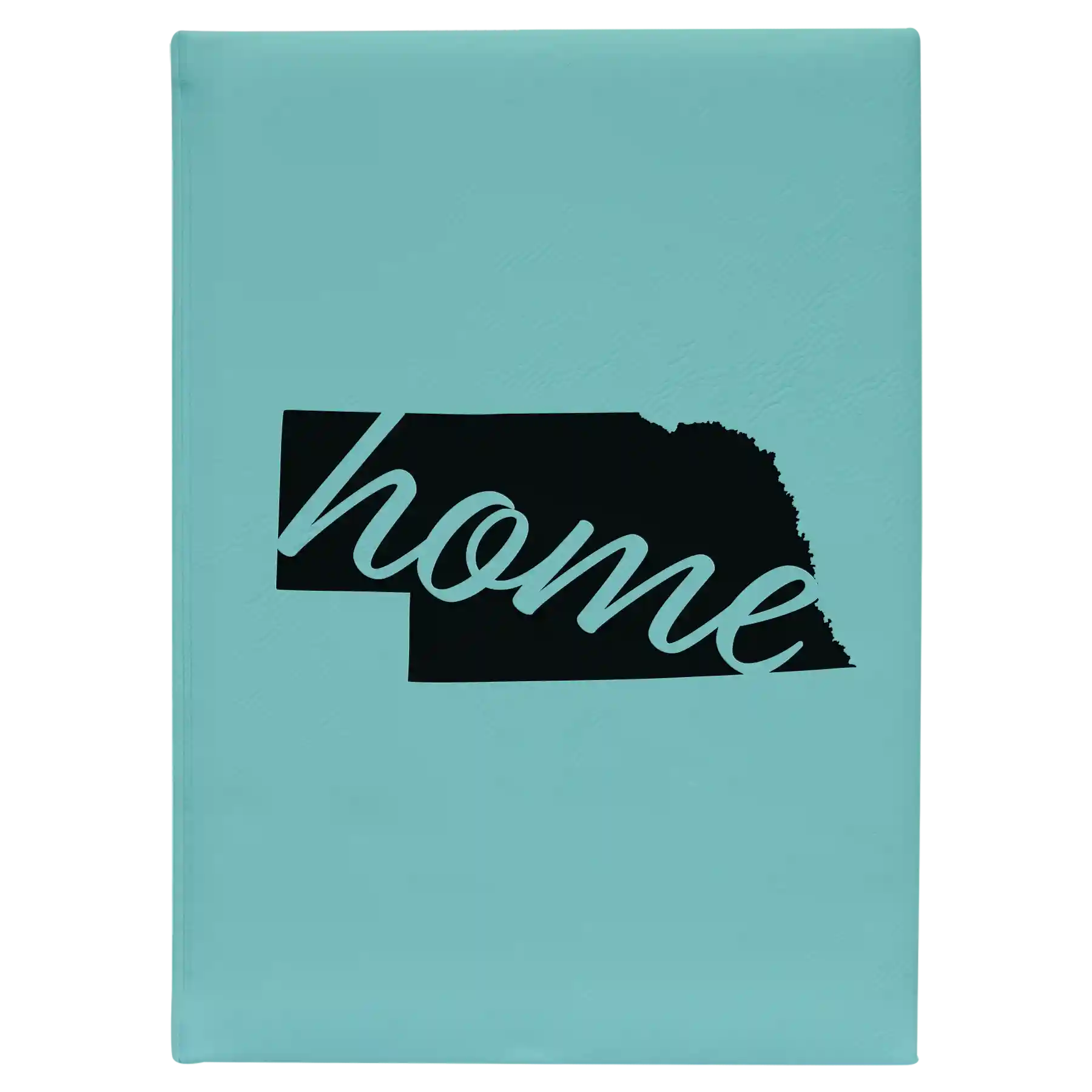 Large teal leatherette journal laser etched with 'Nebraska Home' design