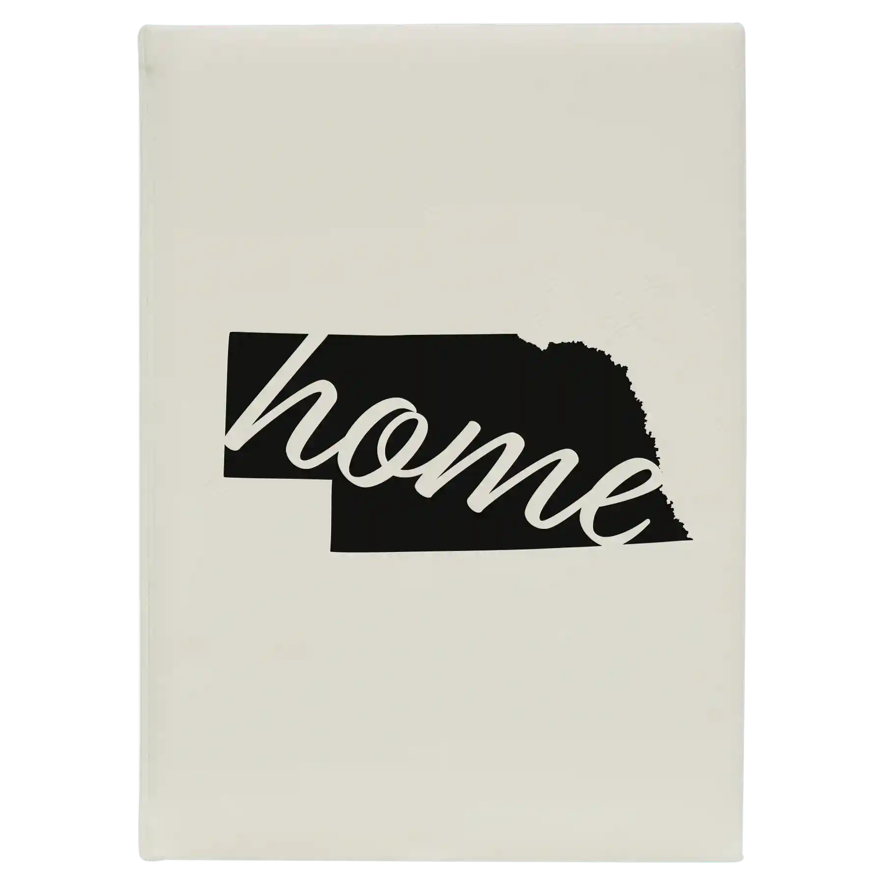 Large white leatherette sketch book laser etched with 'Nebraska Home' design